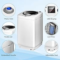 Vista 7 de COSTWAY Portable Washing Machine, 8Lbs Capacity Full-automatic Washer with 6 Wash Programs, LED Display, 3 Water Levels, Compact Laundry Washer and
