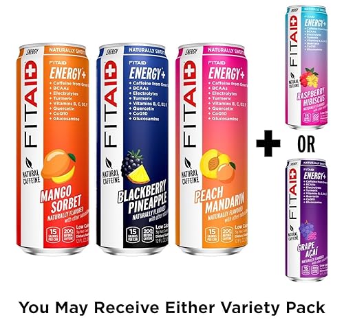 Miniatura 3 de FITAID ENERGY 200 mg de cafeína natural Keto paquete variado fórmula de rendimiento óptimo BCAAs quercetina electrolitos Omega-3s 15 calorías paleo