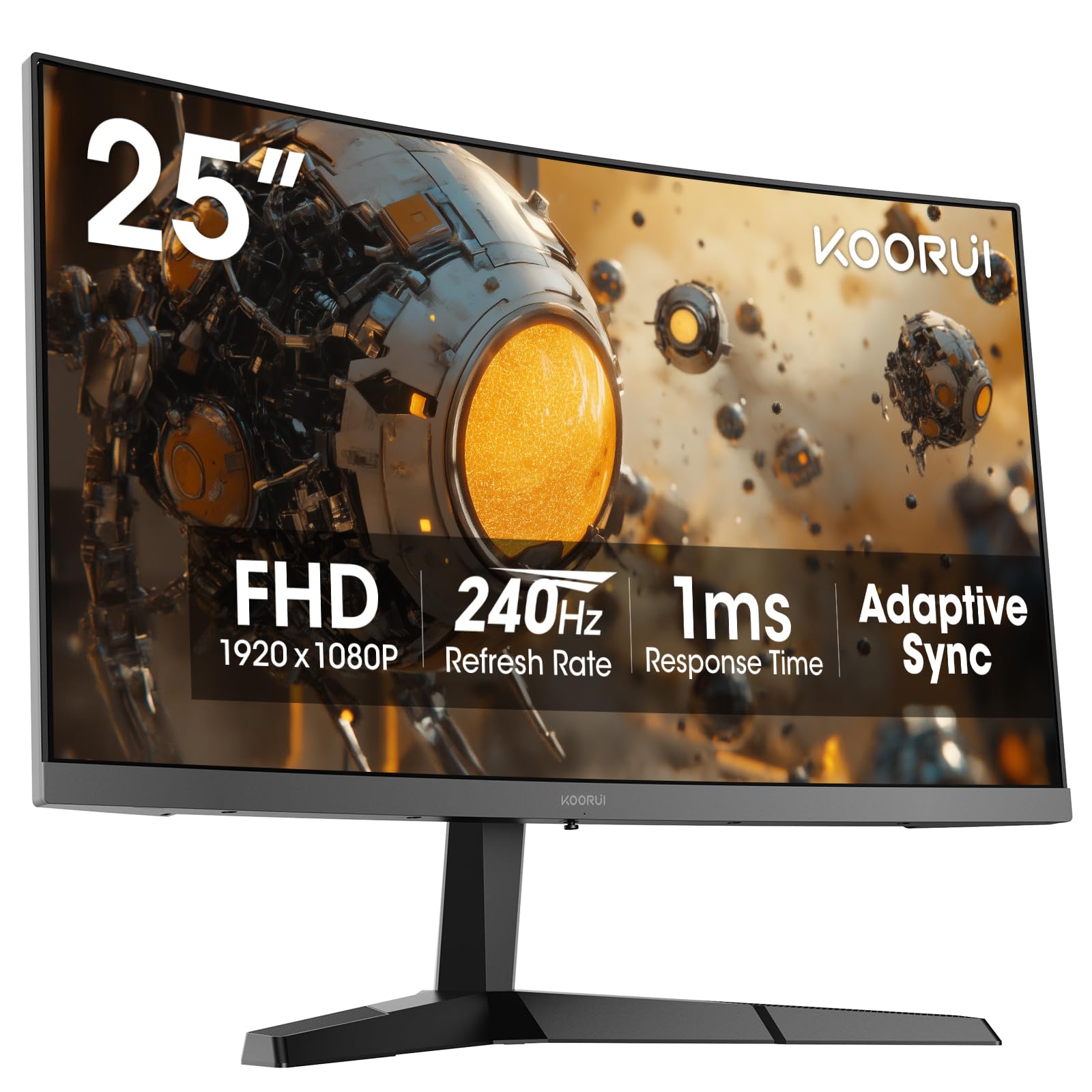 KOORUI 25 Inch Curved Gaming Monitor 240Hz FHD 1080P Computer Monitor, 1500R 1ms MPRT Display, Adaptive Sync, 90% DCI-P3,HDR, Eye Care, Tilt Adjustable, VESA 75x75mm, Black,G2511XC
