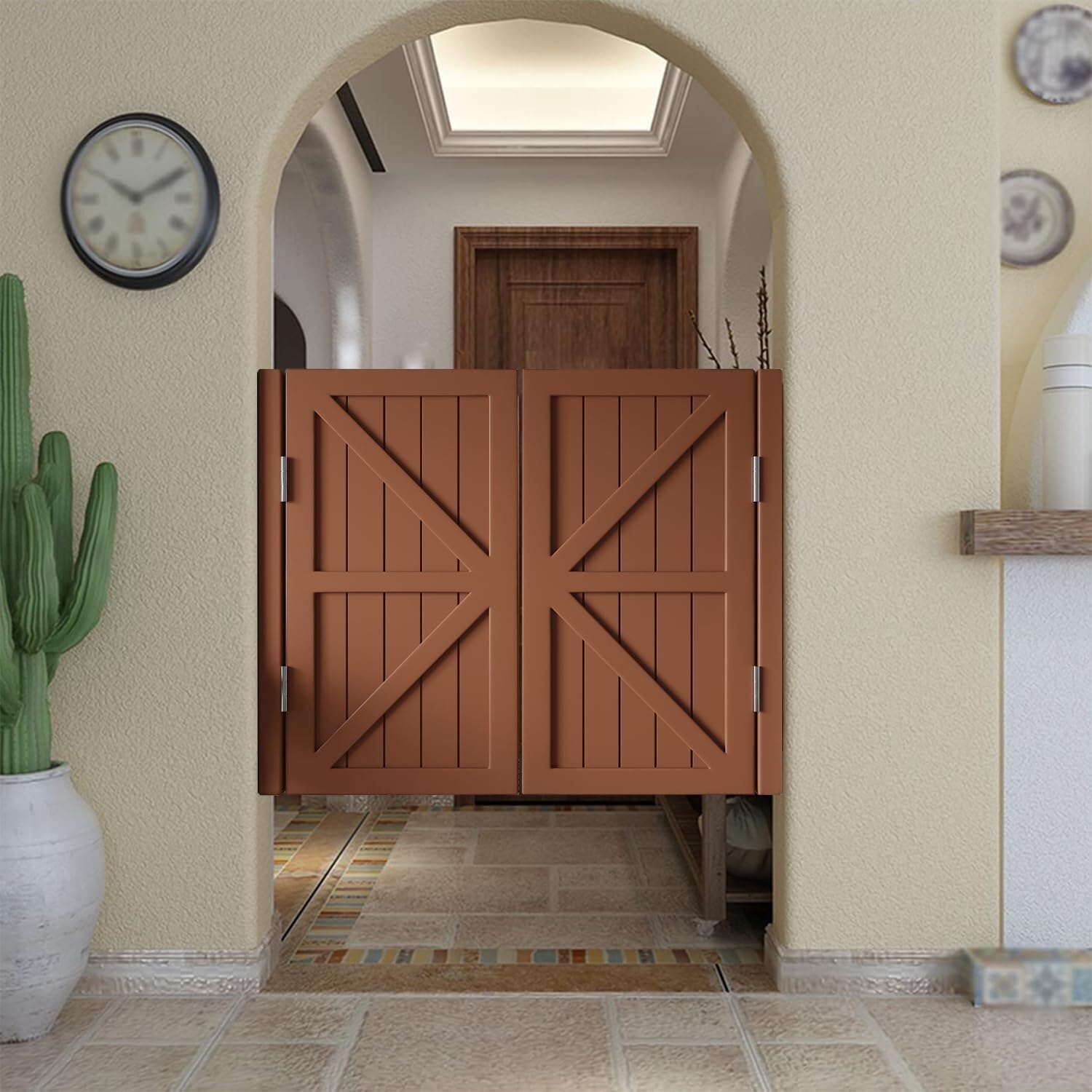 Solid Wood Swinging Cafe Doors - Elegant Half-Waist Saloon Doors for Kitchen, Bar, and Restaurant Entrances(Brown,110x80cm)