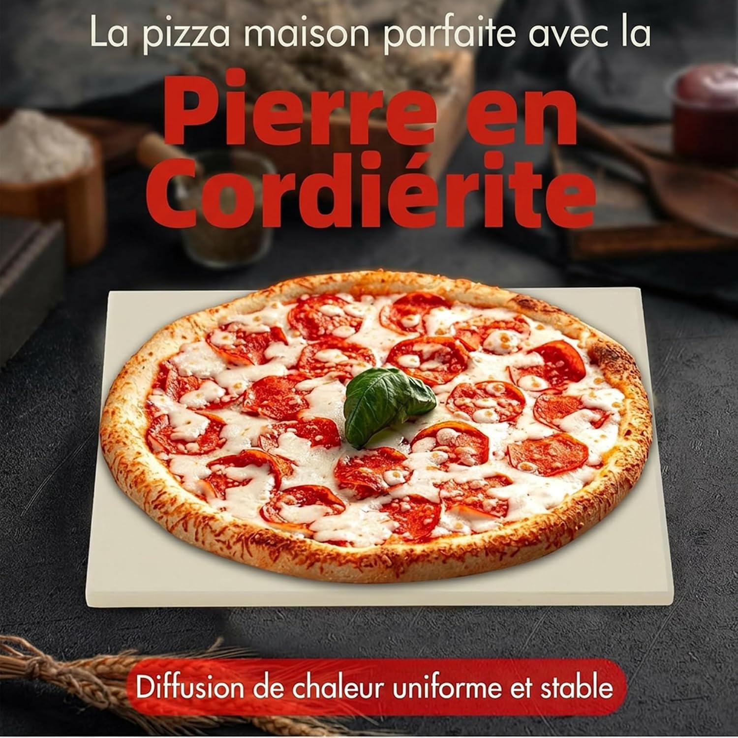 Pierre à pizza carrée 32 cm en cordiérite