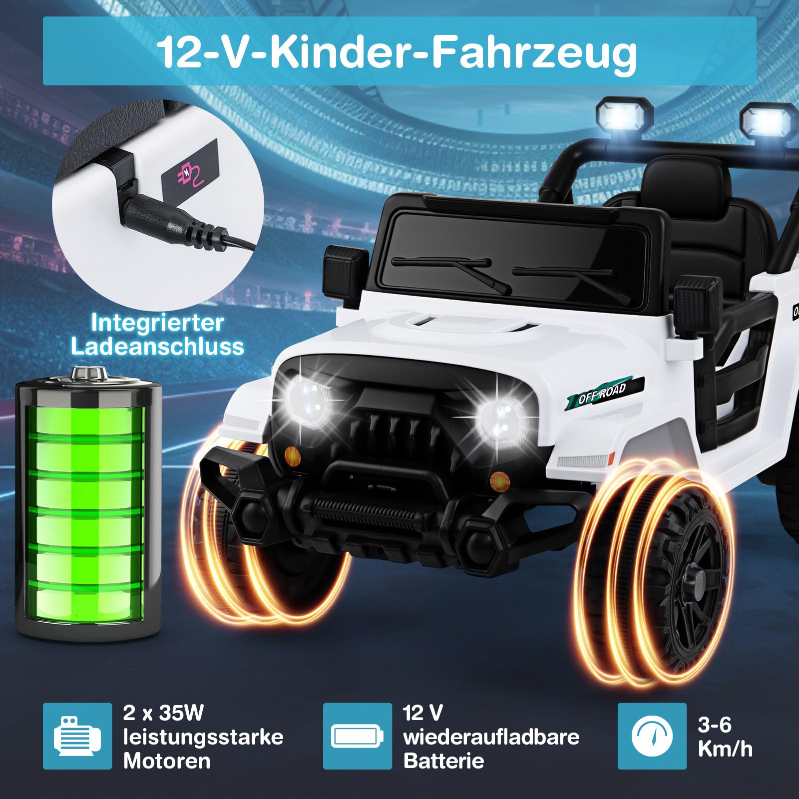 GOPLUS Elektroauto 12V Kinder, Kinderauto mit 2,4G-Fernbedienung, Musik, Hupe, LED-Leuchten, robuste Sicherheitsgurt& Sicherheitsgurt, Elektro Auto für Kinder ab 3 Jahren (Weiß)