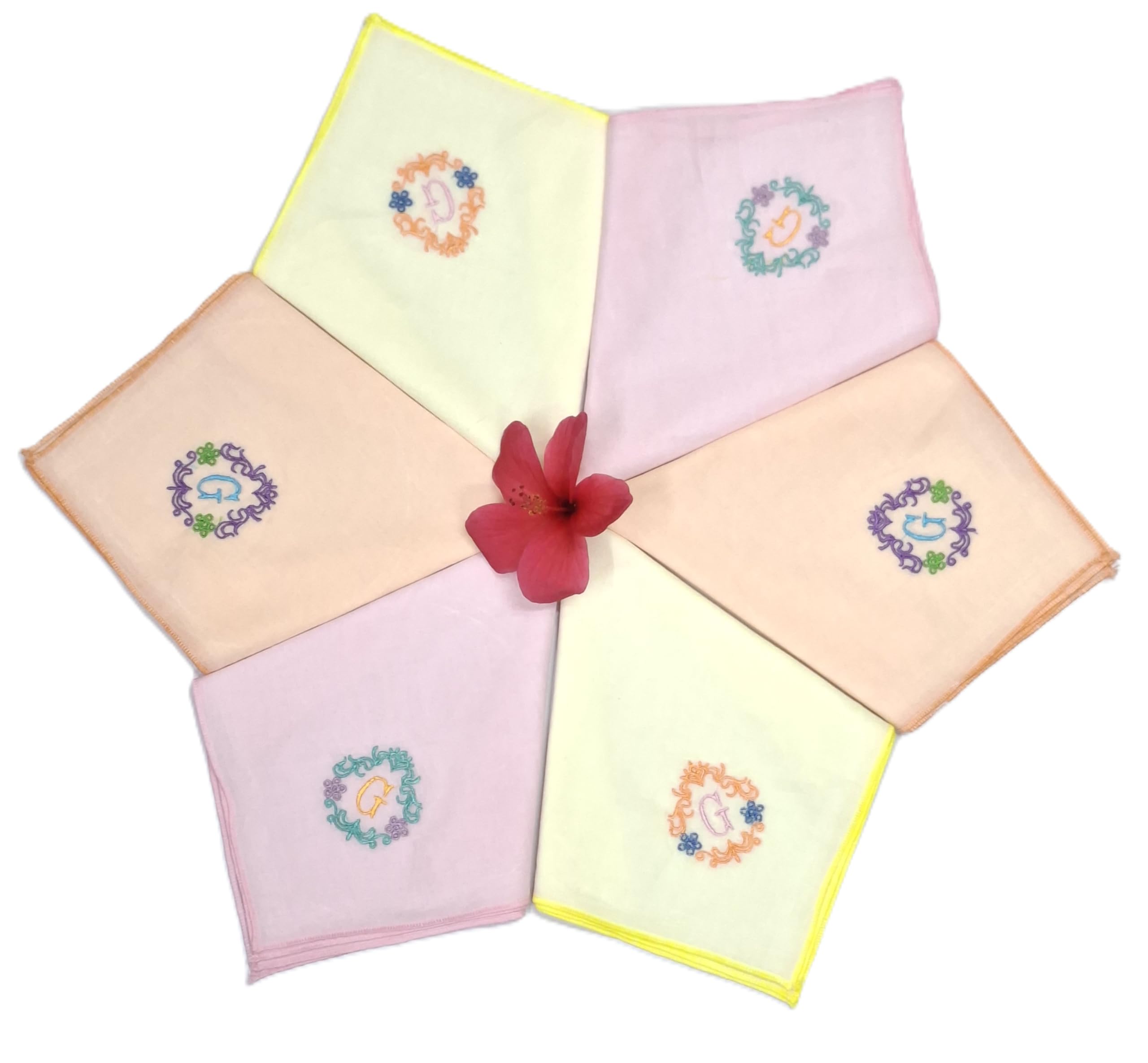 concerto 100% Cotton (Compact Yarn) Multicolor Embroidery Pastel Color Handkerchief For Women (Size: - 33 cms * 33 cms) (Pack of 6)- Rohira - G - Gift Pack.-picture-7