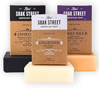 Real American Soap (Variety Bundle, 3 Pack) – Natural Bar Soap Made with Grass-Fed Tallow, Conditioning Lard, & Pure Coconut Oil – Unscented, Charcoal & Tea Tree Oil, & Lavender Goat Milk