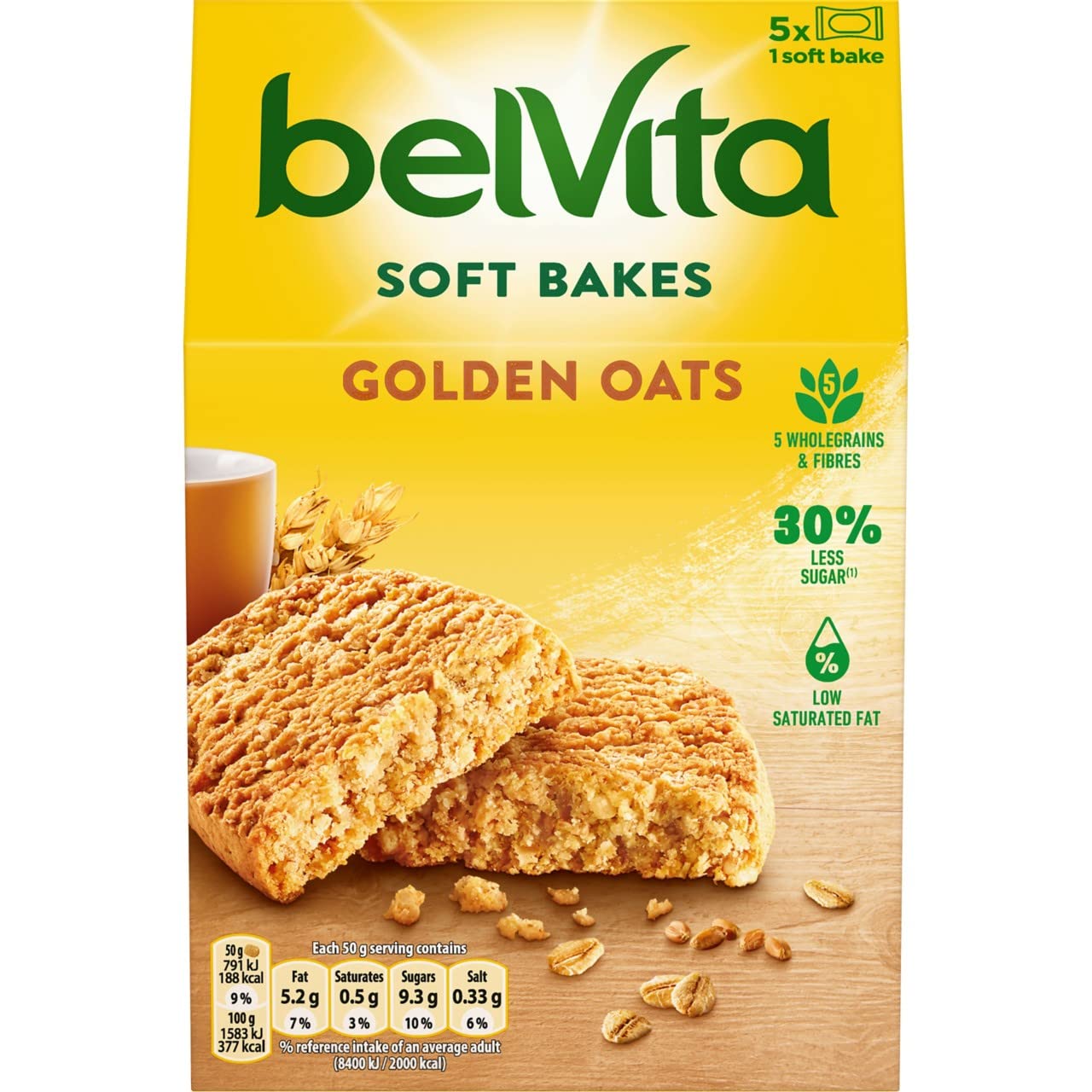 Belvita Soft Bakes Golden Oats, Cereal Bars with 5 Wholegrains & Fibres 250 g (Pack of 1)