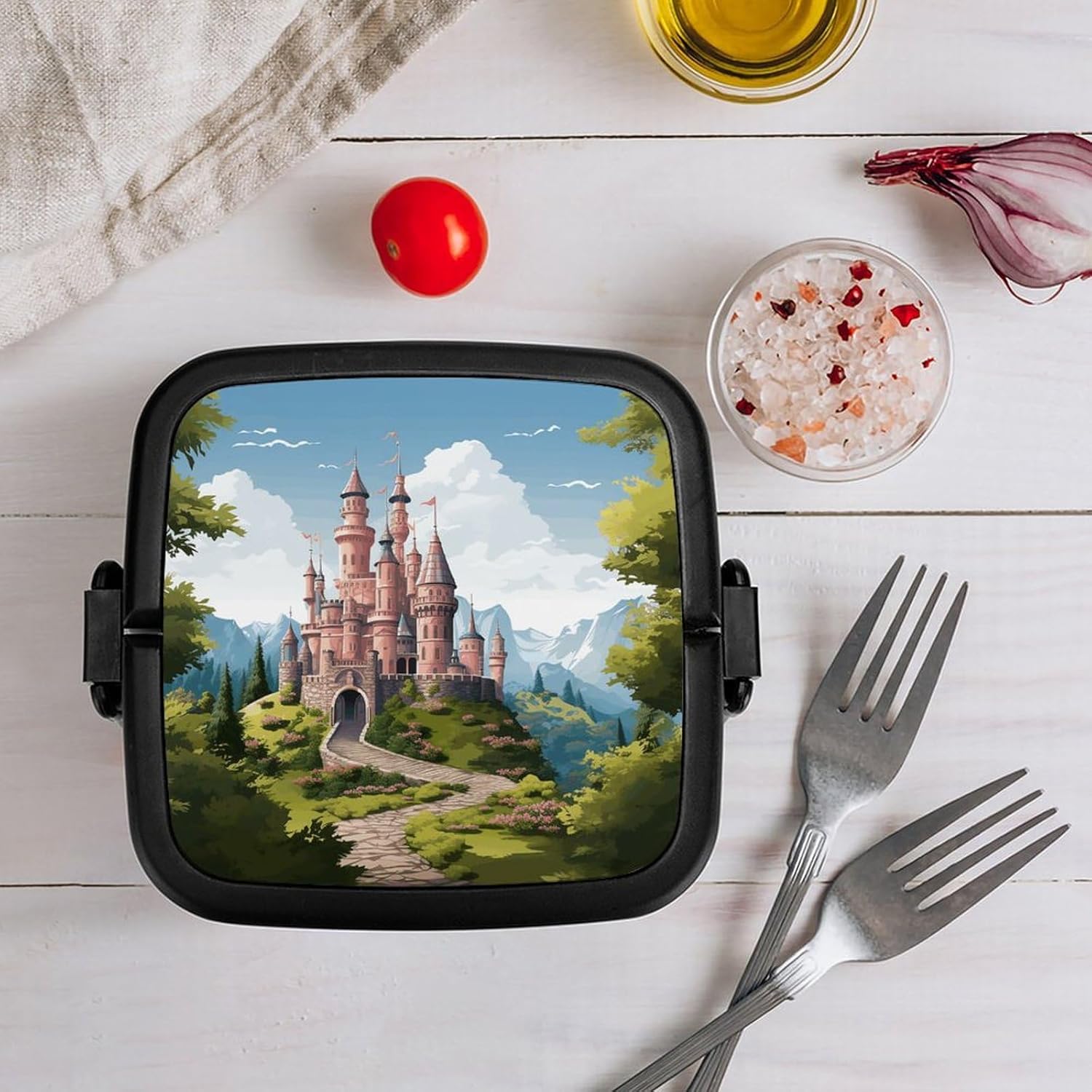 Adults Lunch Box Adult Bento Box Stackable Bento Box BPA-Free Fairy Tale Castle Lunch Box Food Container Ideal for Meal Prep, Work, And On The Go
