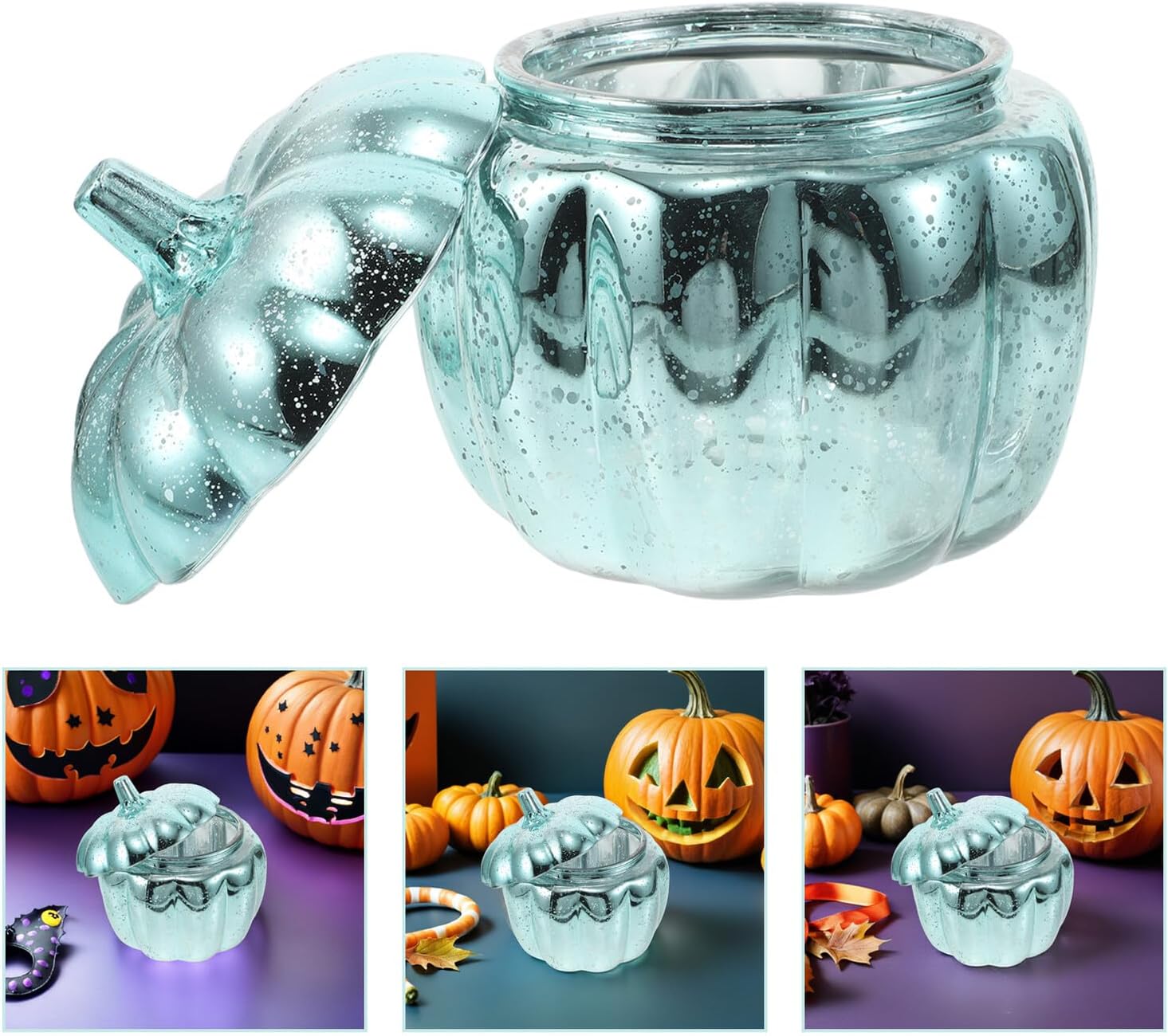 ABOOFAN Glass Pumpkin Canister with Lid, Halloween Candy Storage Jar, Decorative Glass Kitchen Storage Container for Fall Snack and Spice Organization