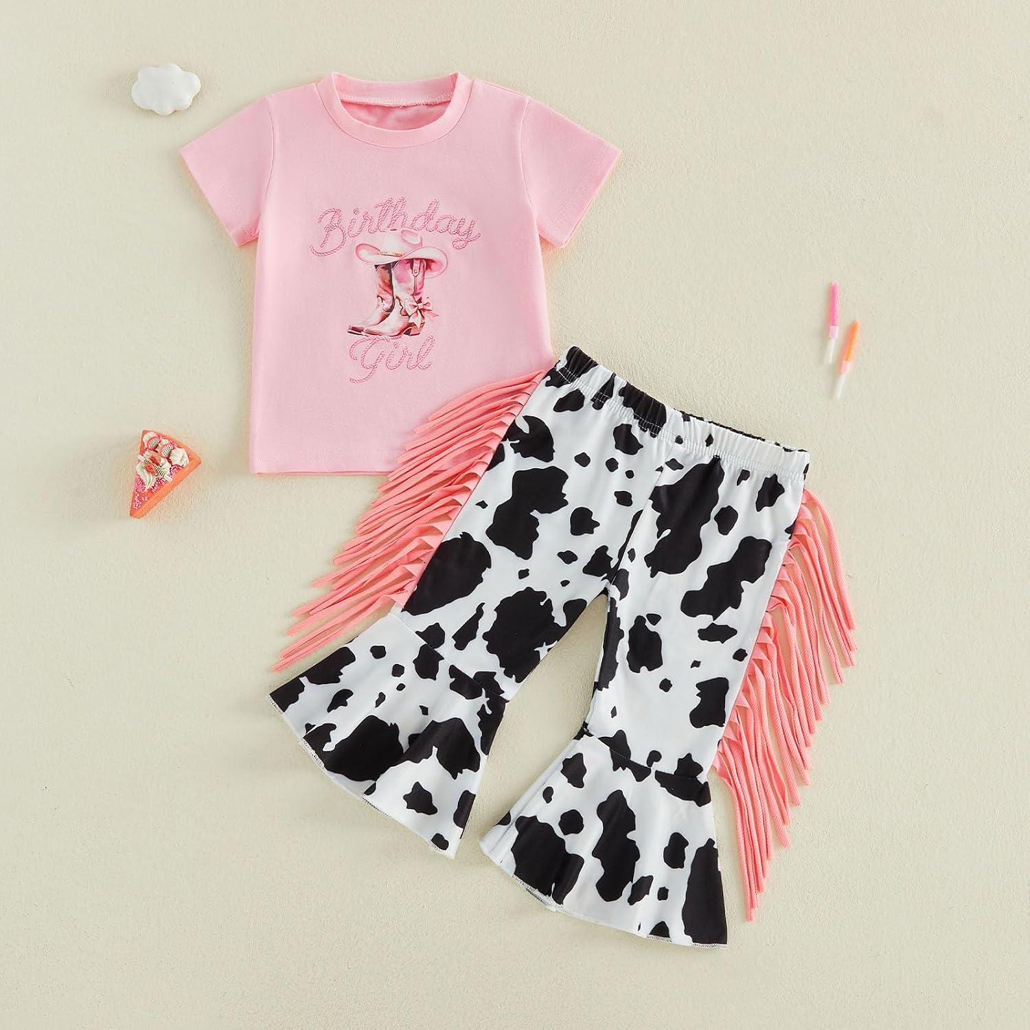 Toddler Girls Cowgirl Birthday Outfit Birthday Girl Shirt Fringe Bell Bottom Pants Rodeo Country Western Clothes