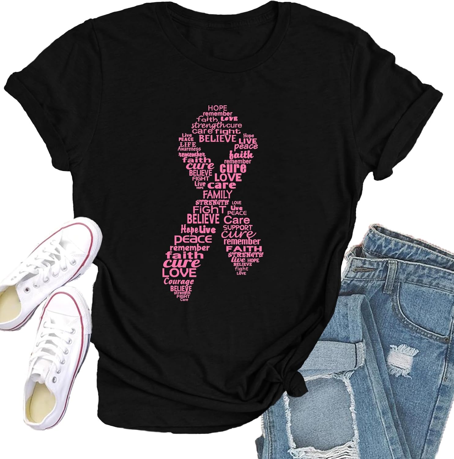 Breast Cancer Shirts for Women in October We Wear Pink T-Shirt Breast Cancer Awareness Tee Tops
