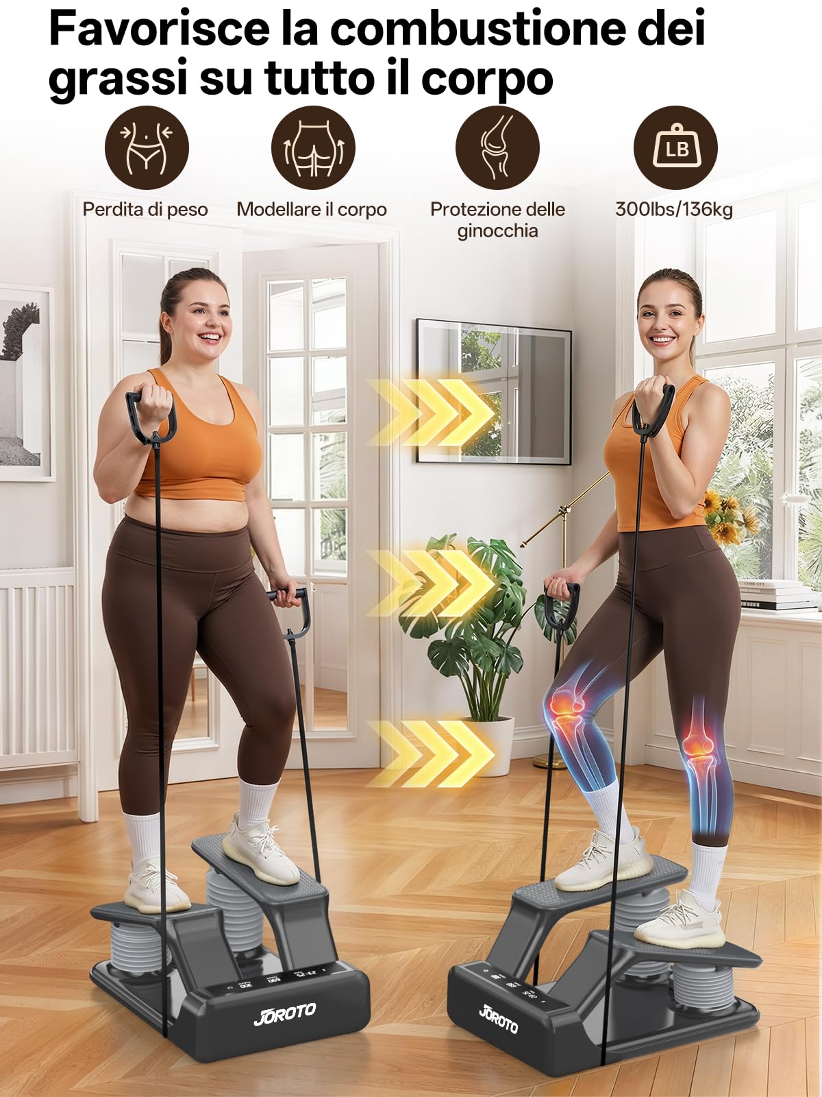 JOROTO Stepper ad Aria per Casa, Mini Stepper con Intensità Regolabile su 5 Livelli + Fasce, 300 LBS/136 KG, Silenzioso, Display LED Ricaricabile, per Appartamento & Home Gym