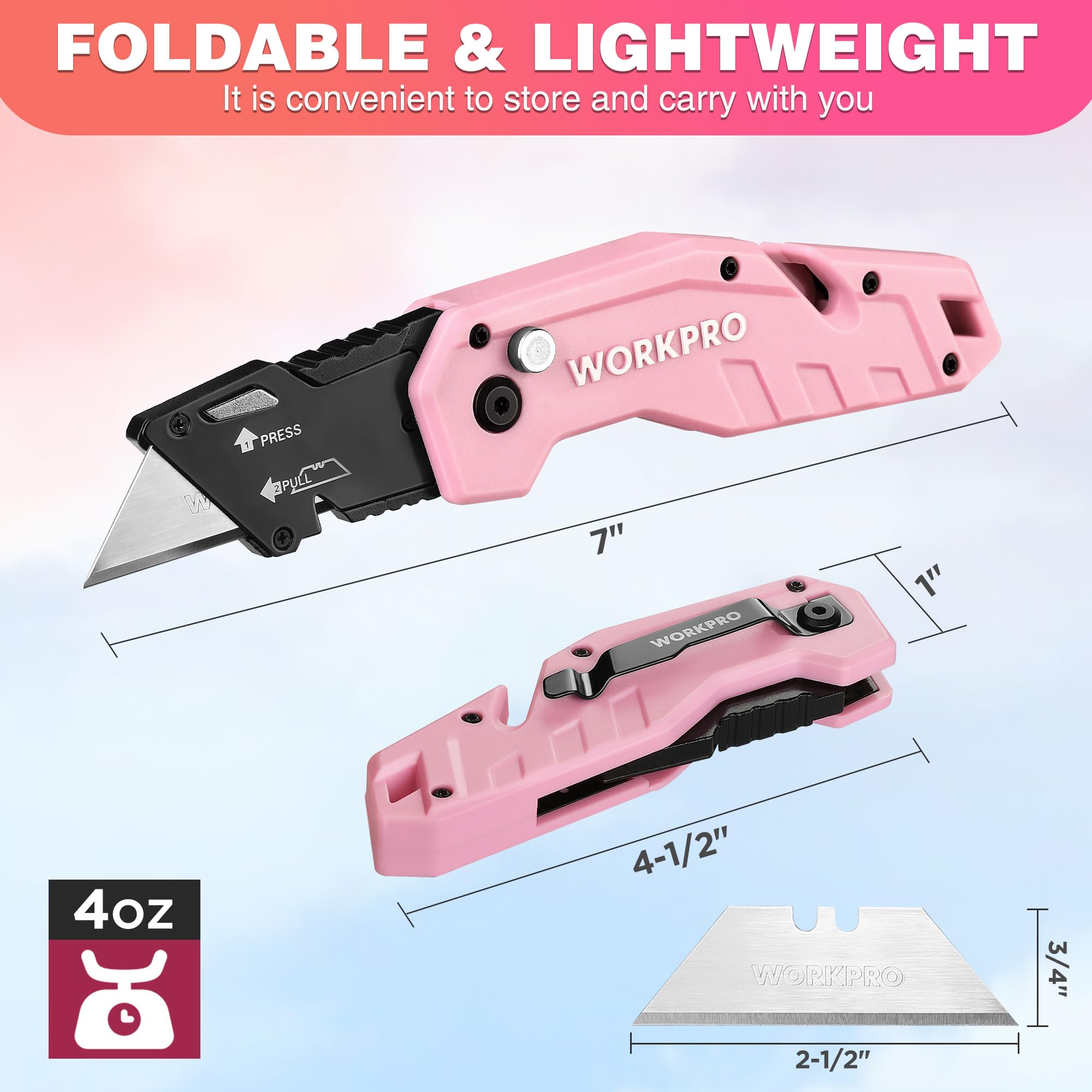 WORKPRO Folding Utility Knife - Pink -3