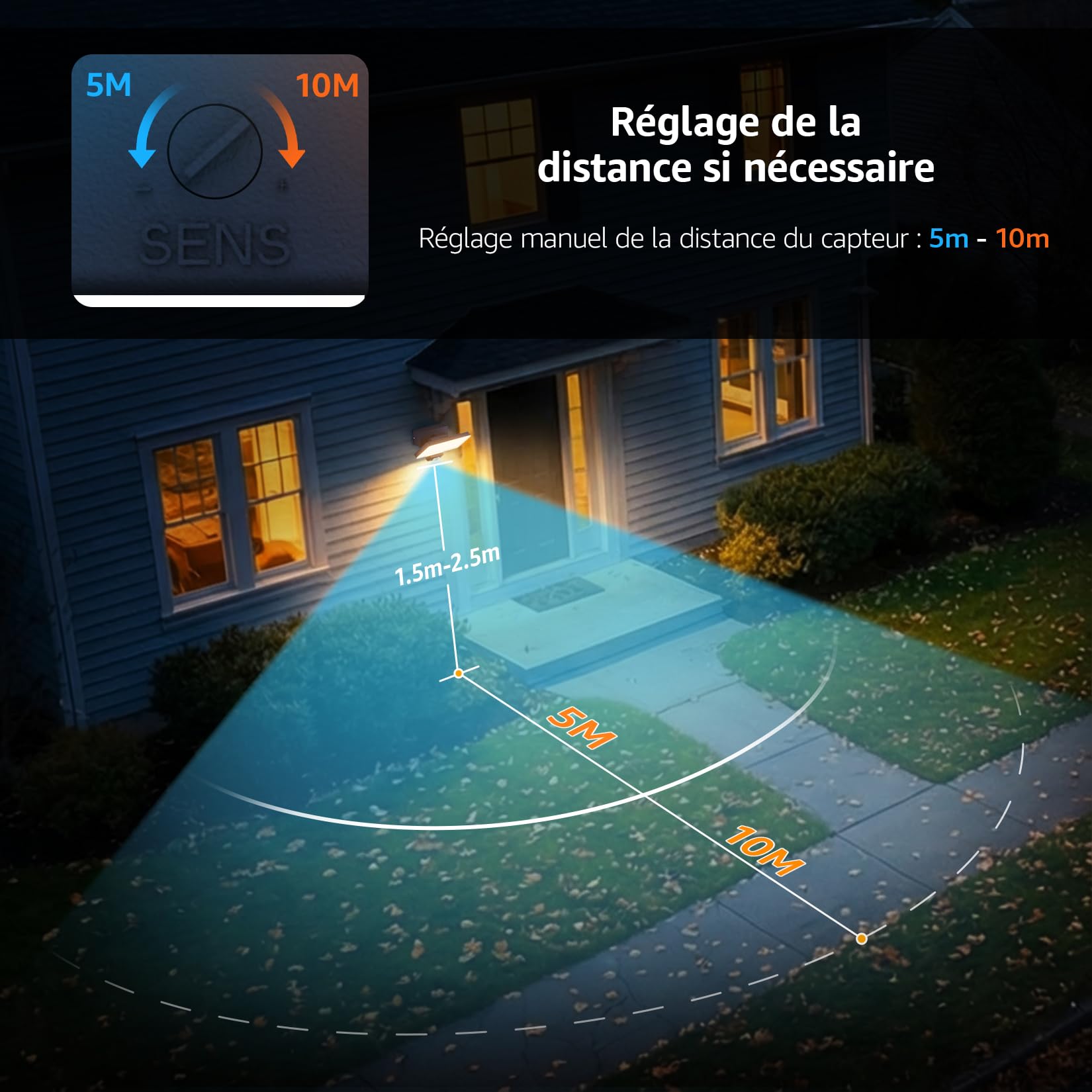 K-Bright 24W Luminaire exterieur avec detecteur de mouvement, Lumière extérieure angle d'éclairage réglable, 3000K lumière chaude Applique, IP65 Applique Murale(Anthracite)