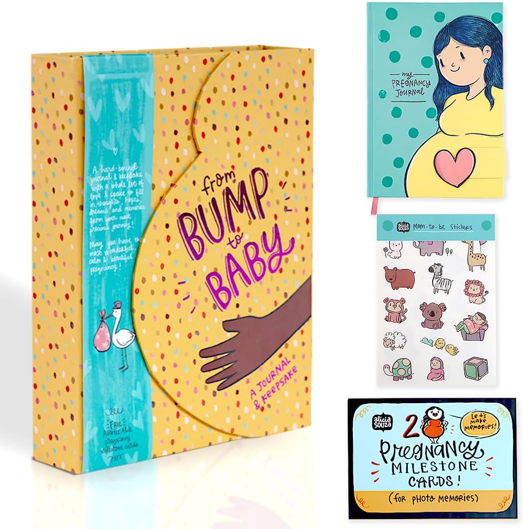 Alicia Souza Pregnancy Journal Set | Illustrated Maternity Diary with Sticker Book, 20 Milestone Cards & Bookmark | Pregnancy Planner, Memory Keeper, Trimester Tracker | Gift for Expecting Moms