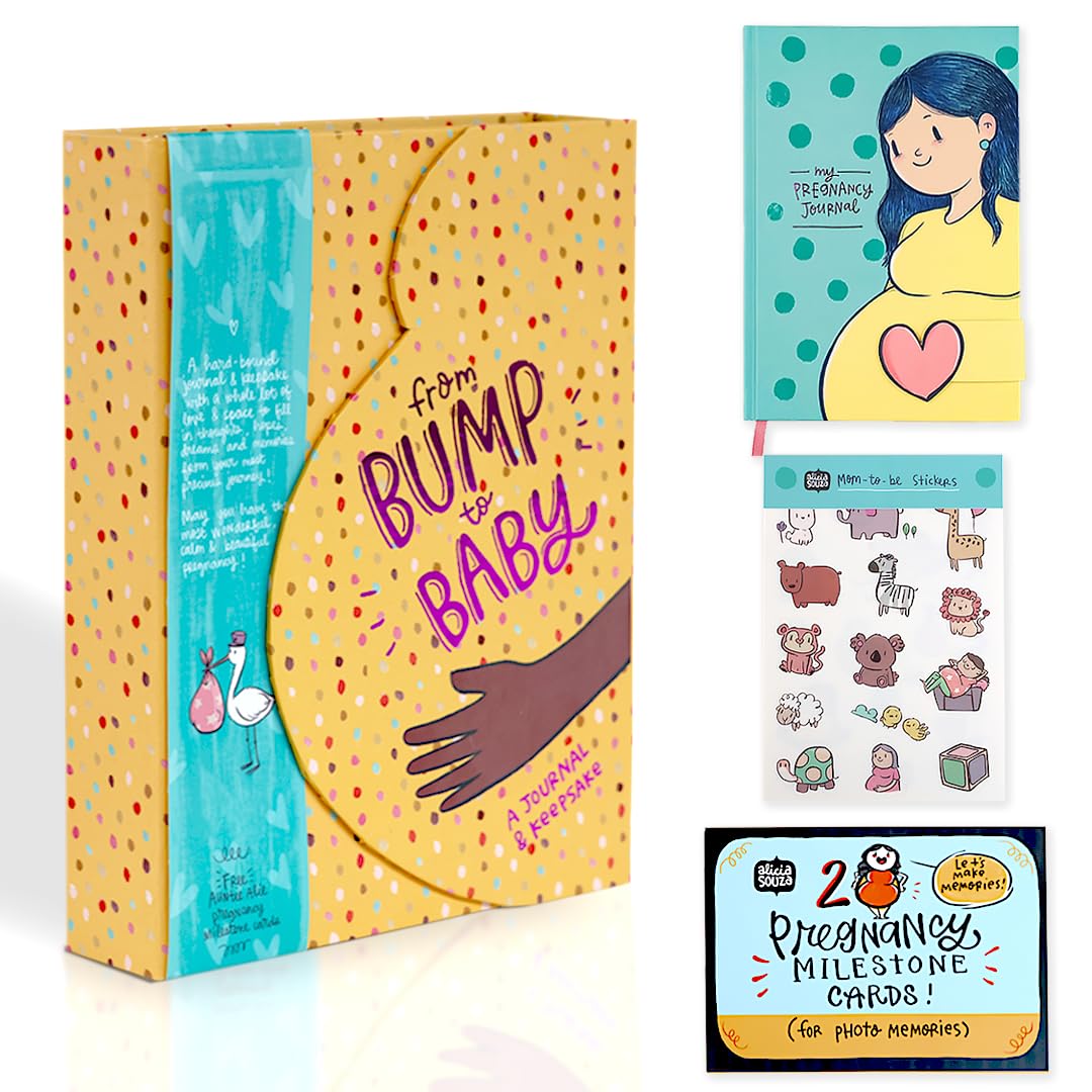 Alicia Souza Pregnancy Journal Set | Illustrated Maternity Diary with Sticker Book, 20 Milestone Cards & Bookmark | Pregnancy Planner, Memory Keeper, Trimester Tracker | Gift for Expecting Moms