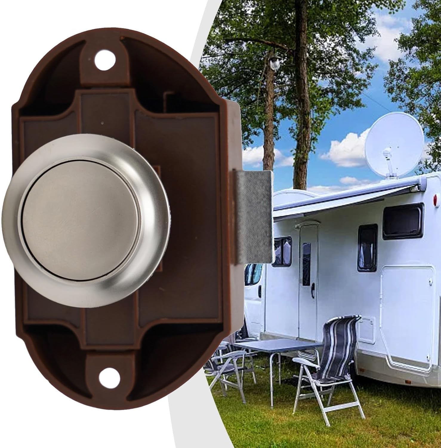 Push Button Cabinet Lock with Handle, Matt Nickel Drawer Latch for RV Boat Yacht Furniture, Anti-Shake Cupboard Door Catch Knob, Simple Instation for 15mm-20mm Thick Doors