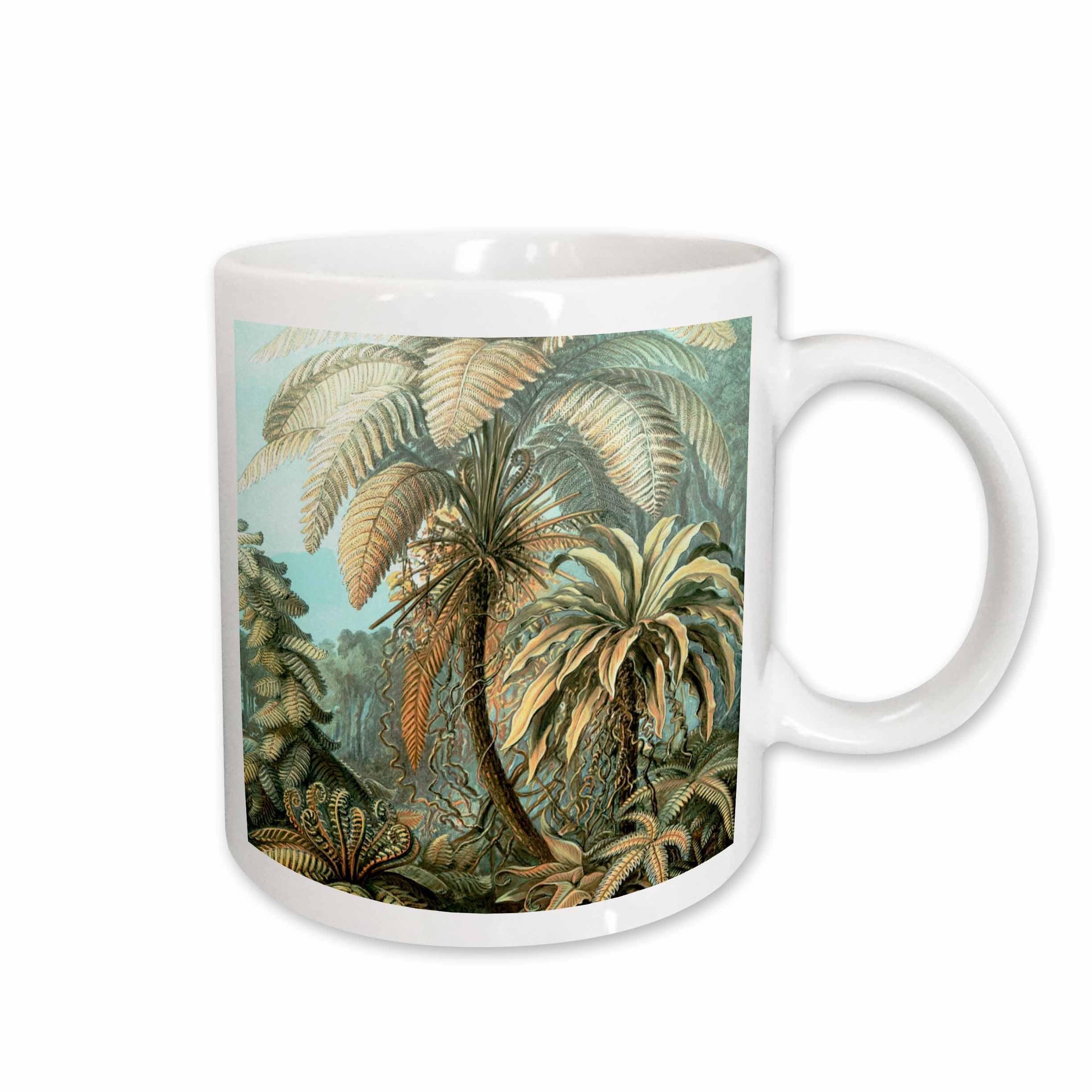 3dRose Vintage Jungle Art Tropical Rainforest Trees Ferns and Green Plants - Mugs (mug-365417-1)