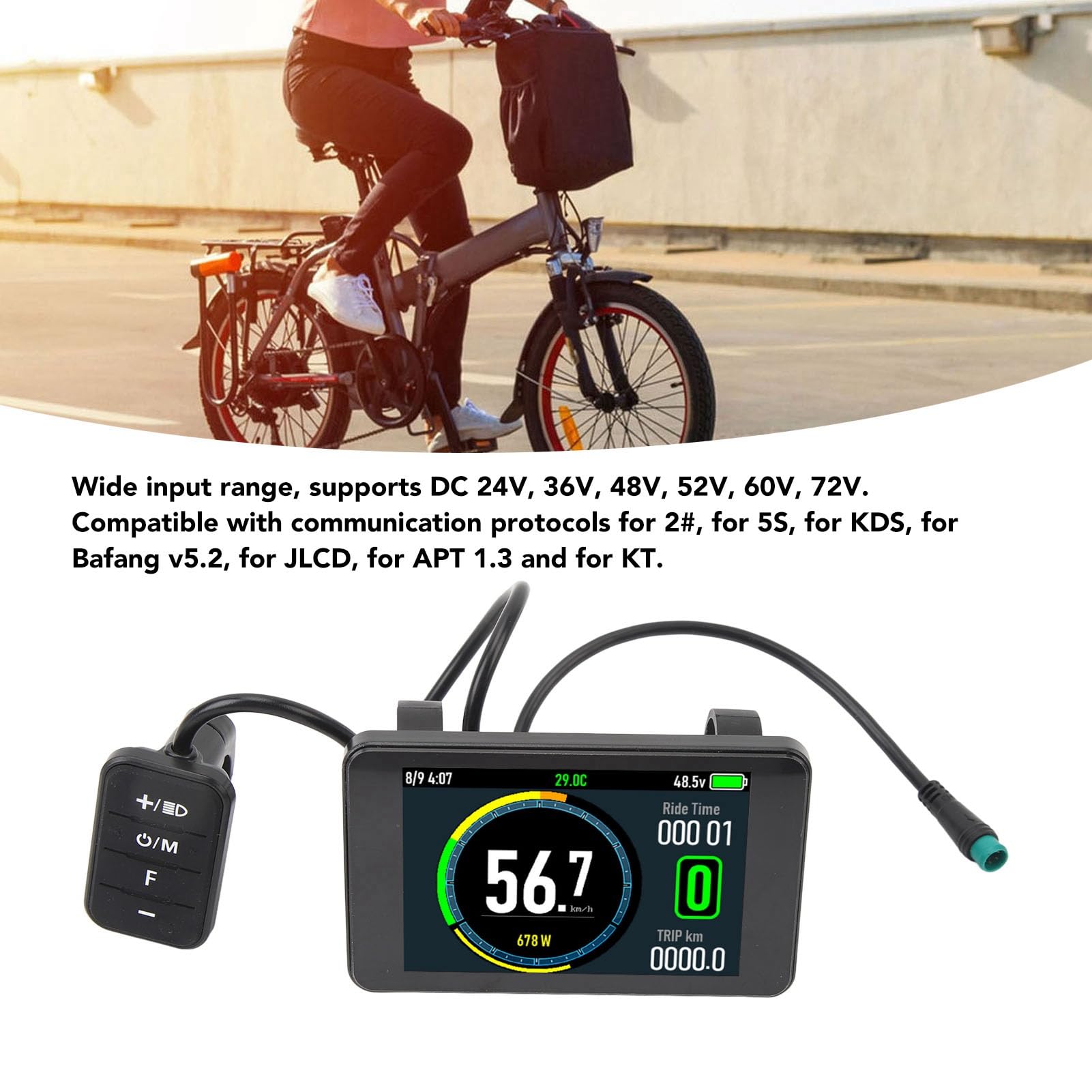 Electric Bicycle LCD Display Meter, 24V 36V 48V 52V 60V 72V Universal E Bike Display Meter Control Panel,Bicycle Speedometer Odometer for Electric Scooter