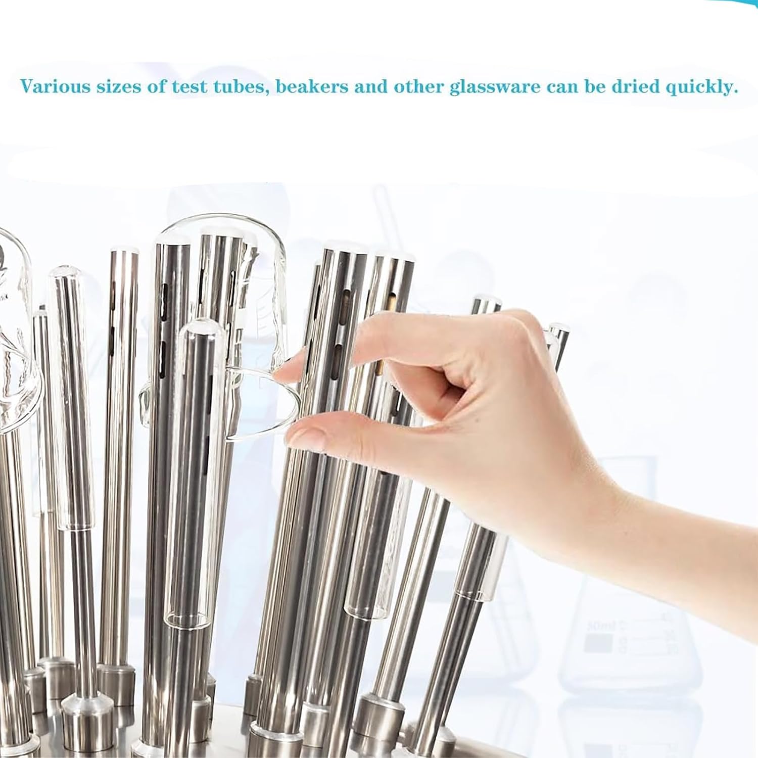Lab Glassware Dryer, 800W Stainless Steel Drying Machine with 30pcs Drying Pipes, 110V/220V & Small Size, Lightweight, Hot and Cold Air Design& Easy To Operate for Laboratories Schools, Factories, Etc