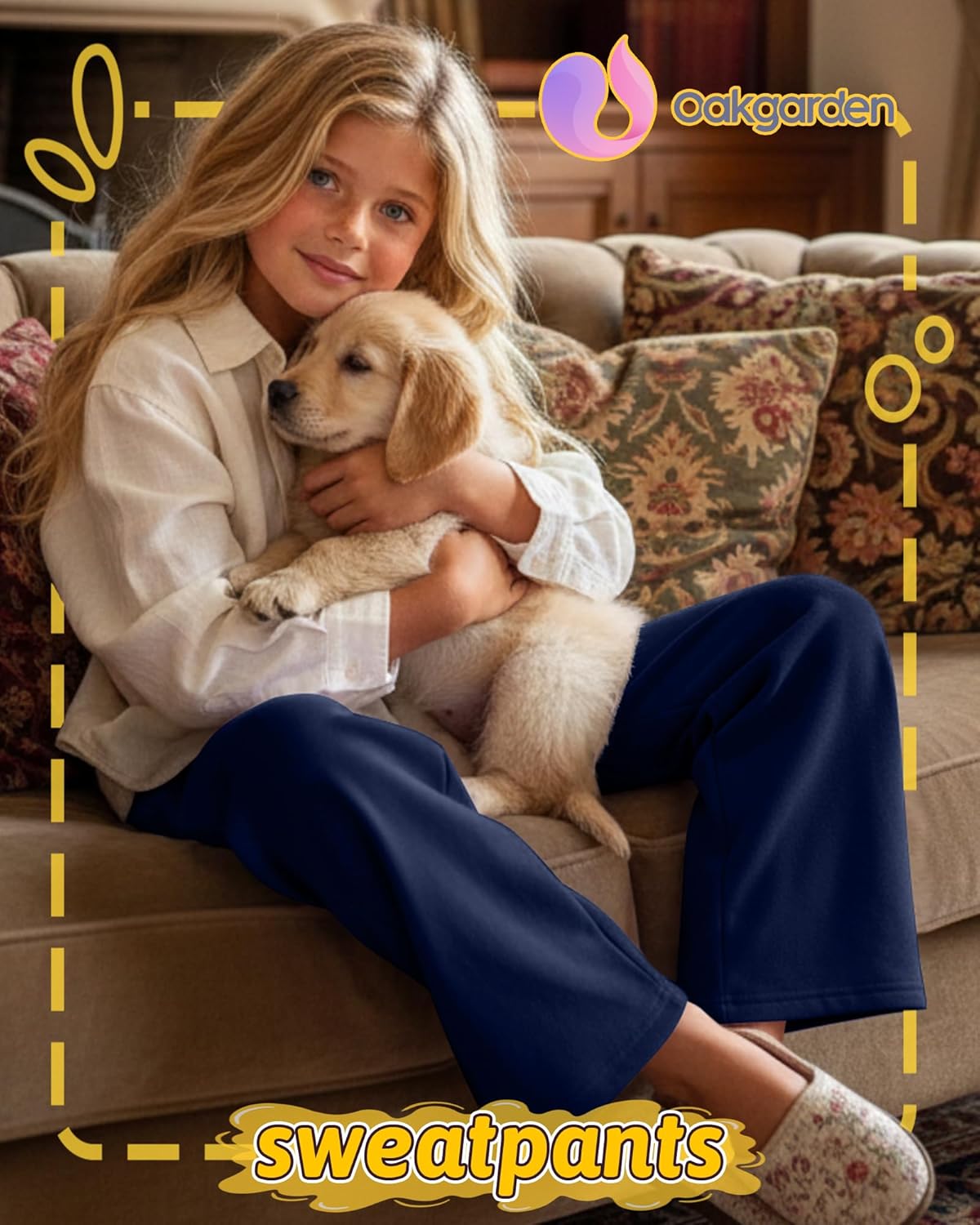 3 Pack Girls' Sweatpants Wide Leg Drawstring Athletic Pants Kids Elastic Waist Baggy Casual Joggers with Pockets - Image 4