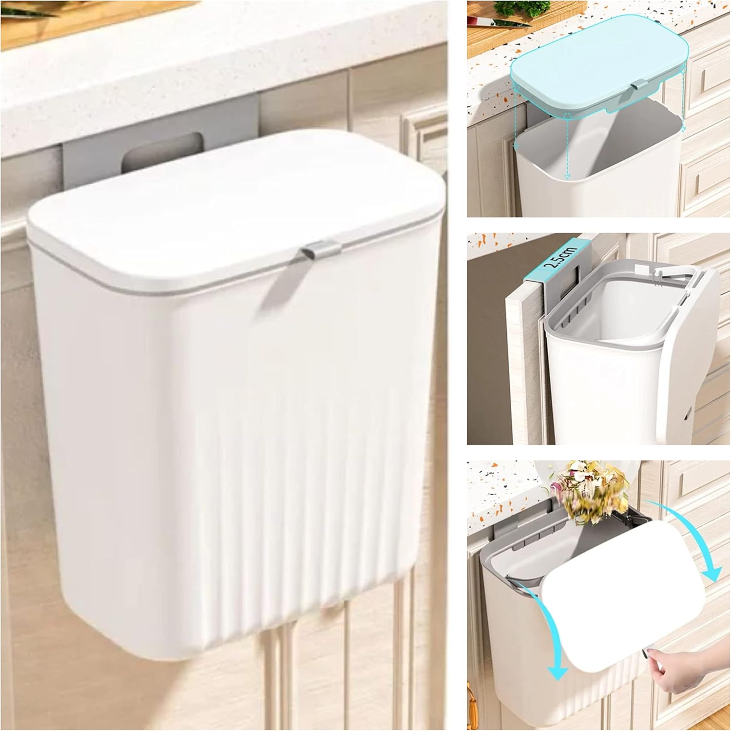 HomeGenic 9L Kitchen Compost Bin with Lid, Hanging Trash Can for