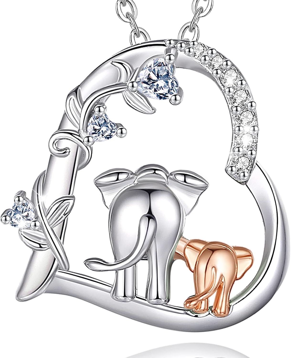 CELESTIA Sterling Silver Mom and Baby Elephant Necklaces for Women - 18 Inch Chain