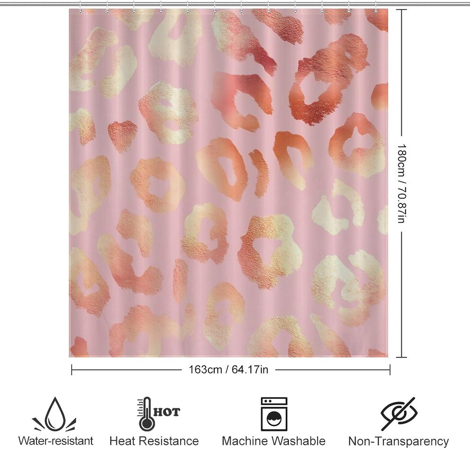 Rose Gold Leopard Pattern Fabric Shower Curtain Liner Bath Bathroom | machine washable,with 12 hooks,stainless steel grommets,room divider