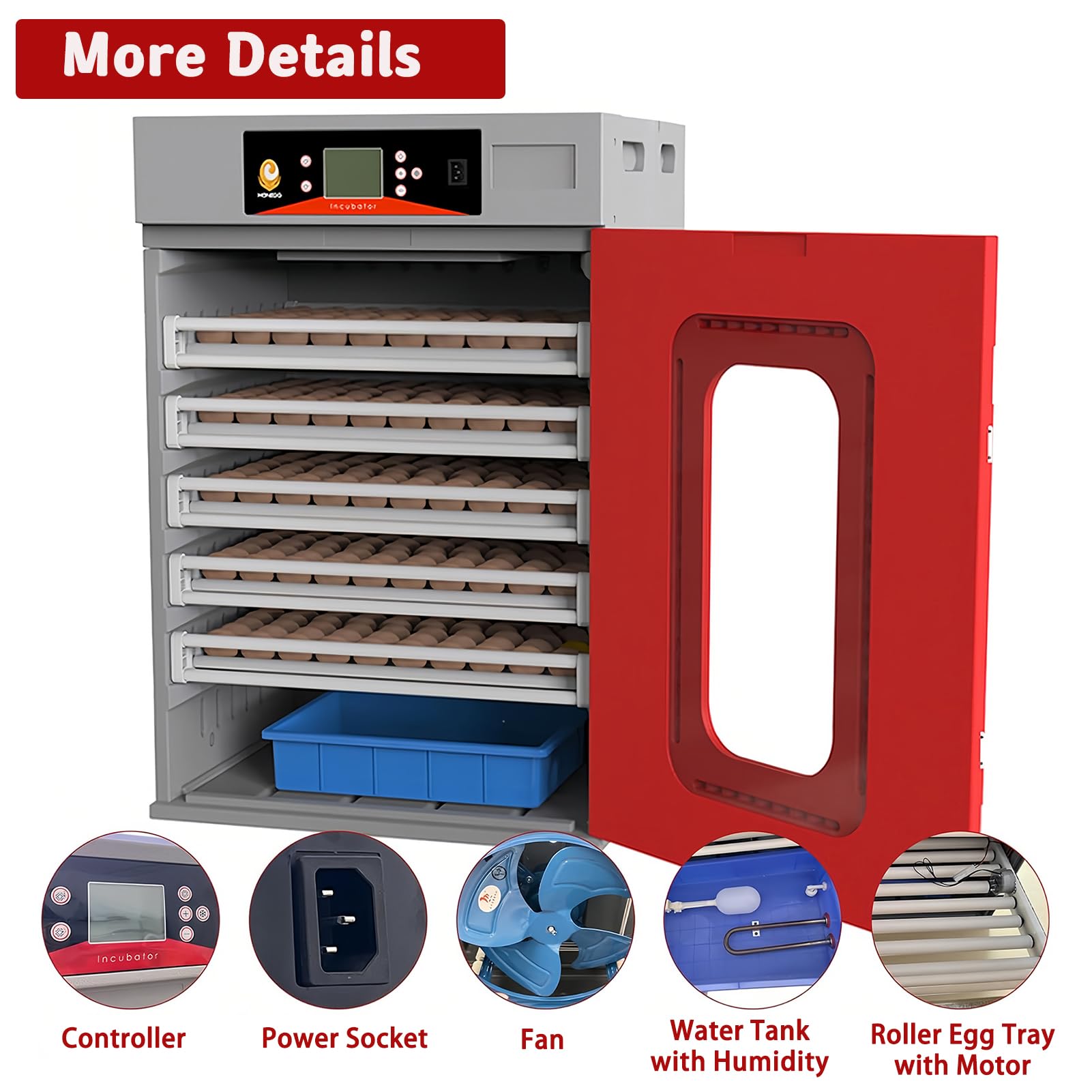 Incubadora de huevos comercial con giro automático, control digital de temperatura y humedad para incubar huevos de pollo, pato y ganso