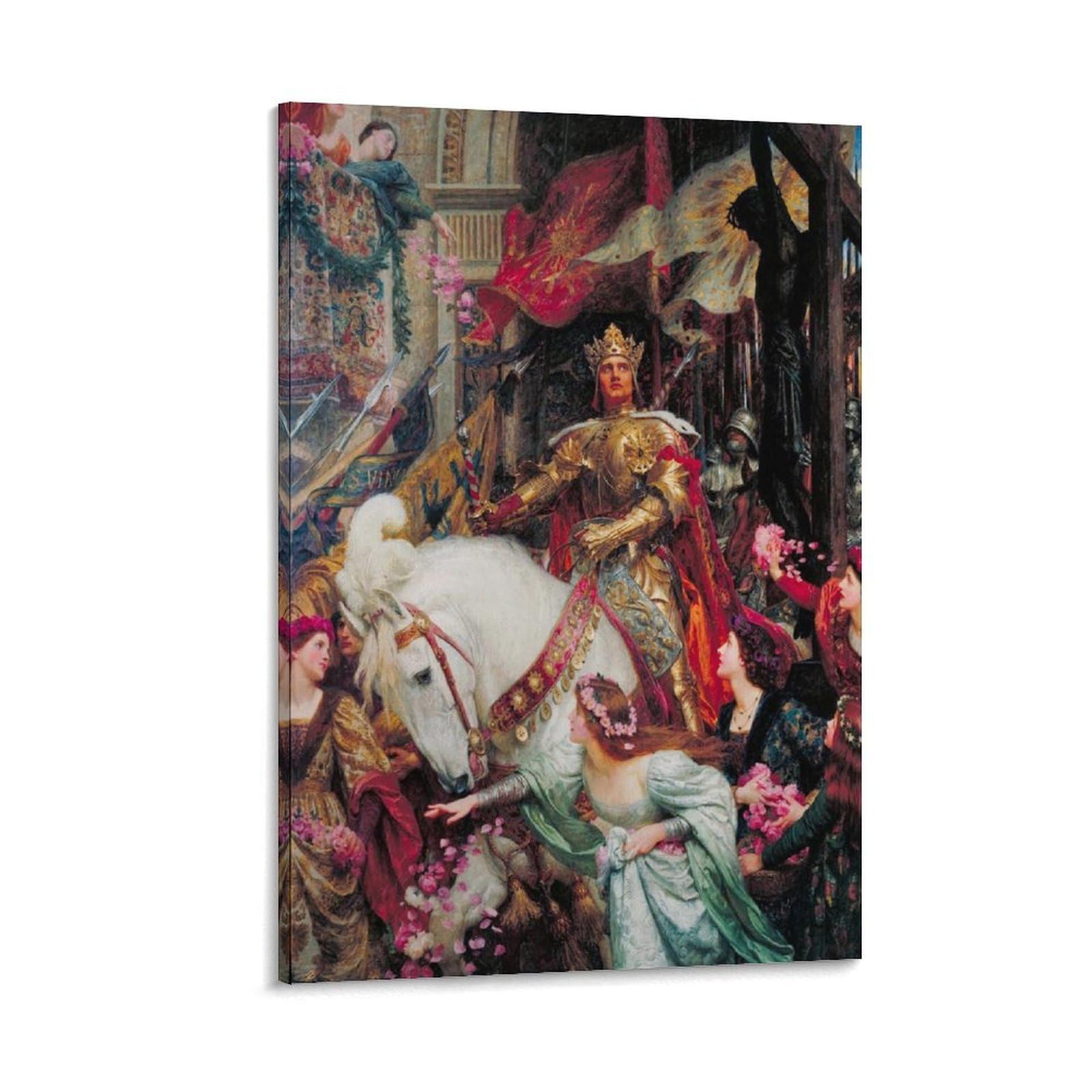 Waonzzai Frame Famous Painting Frank Dicksee Poster The Two Crowns Canvas Prints Art Poster Home Decorative Painting; ; 12X18inch(30X45cm)