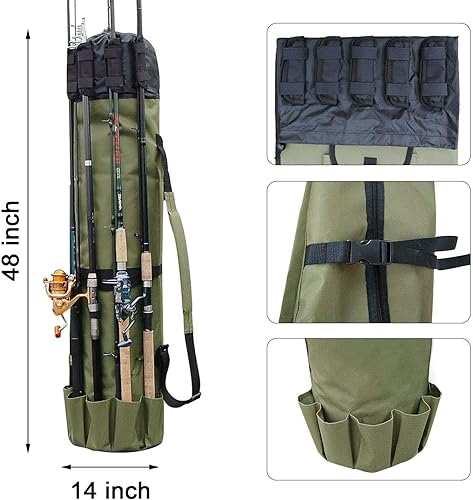 Miniatura 4 de Bolsa de caña de pescar multifunción - Funda impermeable para carrete de caña, bolsa de transporte de lona duradera, gran regalo de almacenamiento