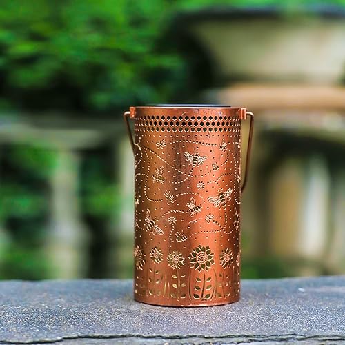 Vista 9 de Faroles solares de abeja para exteriores, impermeables, colgantes, luces solares colgantes para mujeres y hombres, faroles LED decorativos de abeja