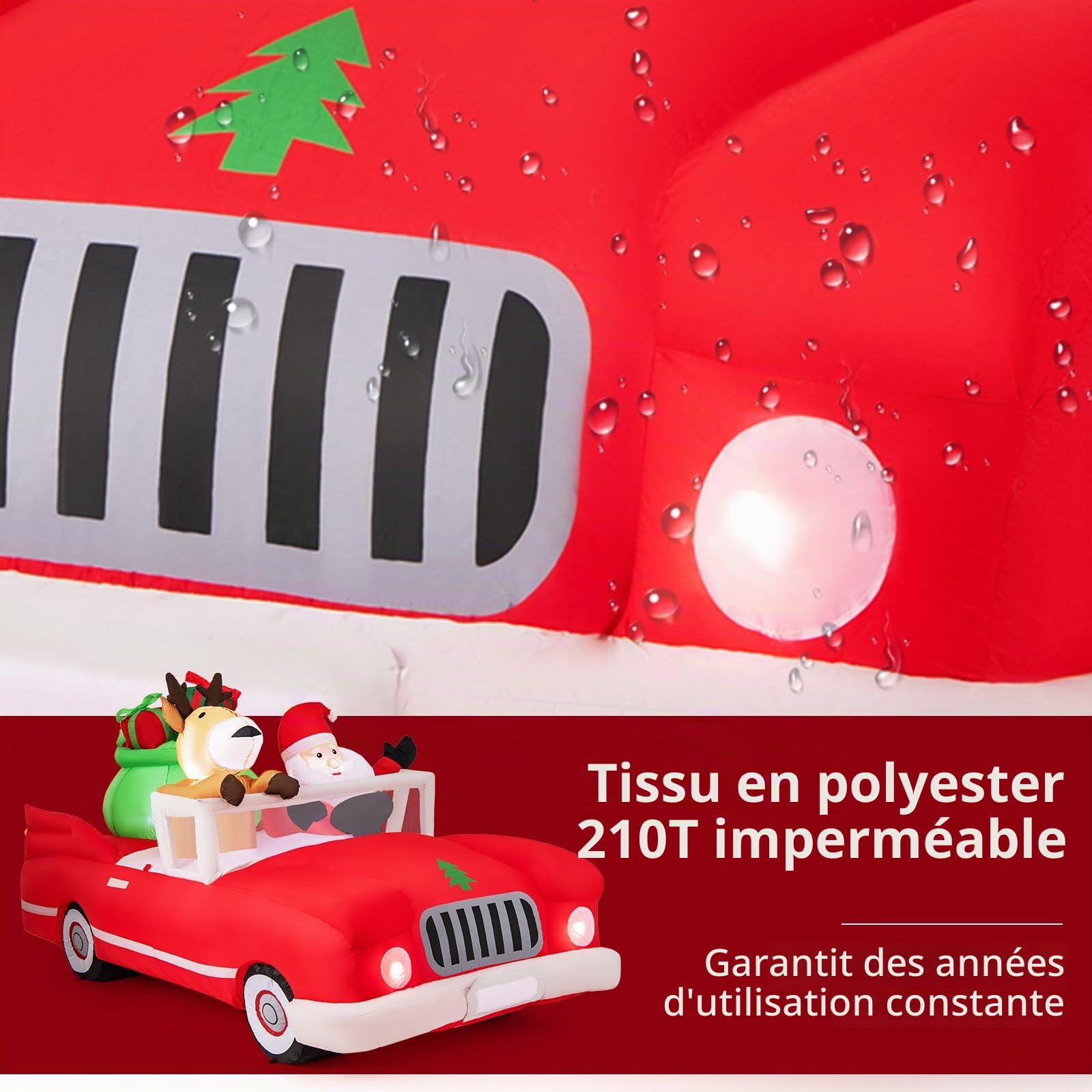 GOPLUS Décoration Noel Exterieur Interieur Gonflable 2,35 m Long, Père Noël Gonflable Lumineux et Renne Noel Conduit Voiture Rouge avec Cadeaux, Décoration Noël Inflable