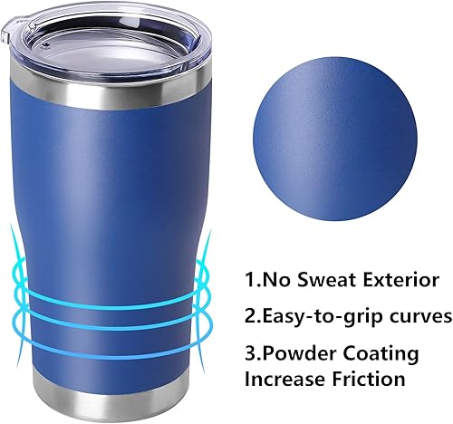 Miniatura 2 de DOMICARE vaso de doble pared con aislamiento al vacío, 20 onzas, con tapa, vaso de viaje de acero inoxidable, vaso de café con recubrimiento en polvo