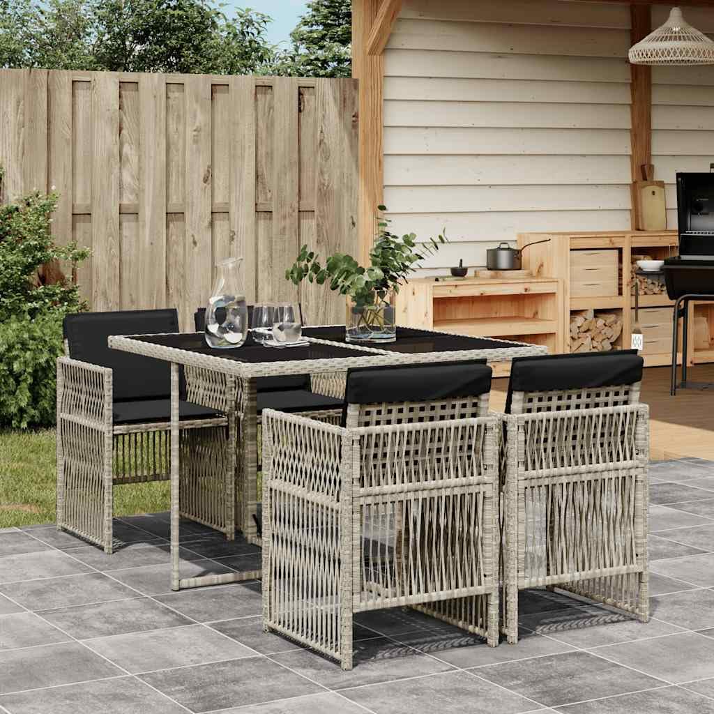 vidaXL Set de Comedor de Jardín y Cojines 5 pzas, Mesa y Sillas, Sillones de Relax, Asientos para Patio Terraza, Ratán Sintético Gris Claro