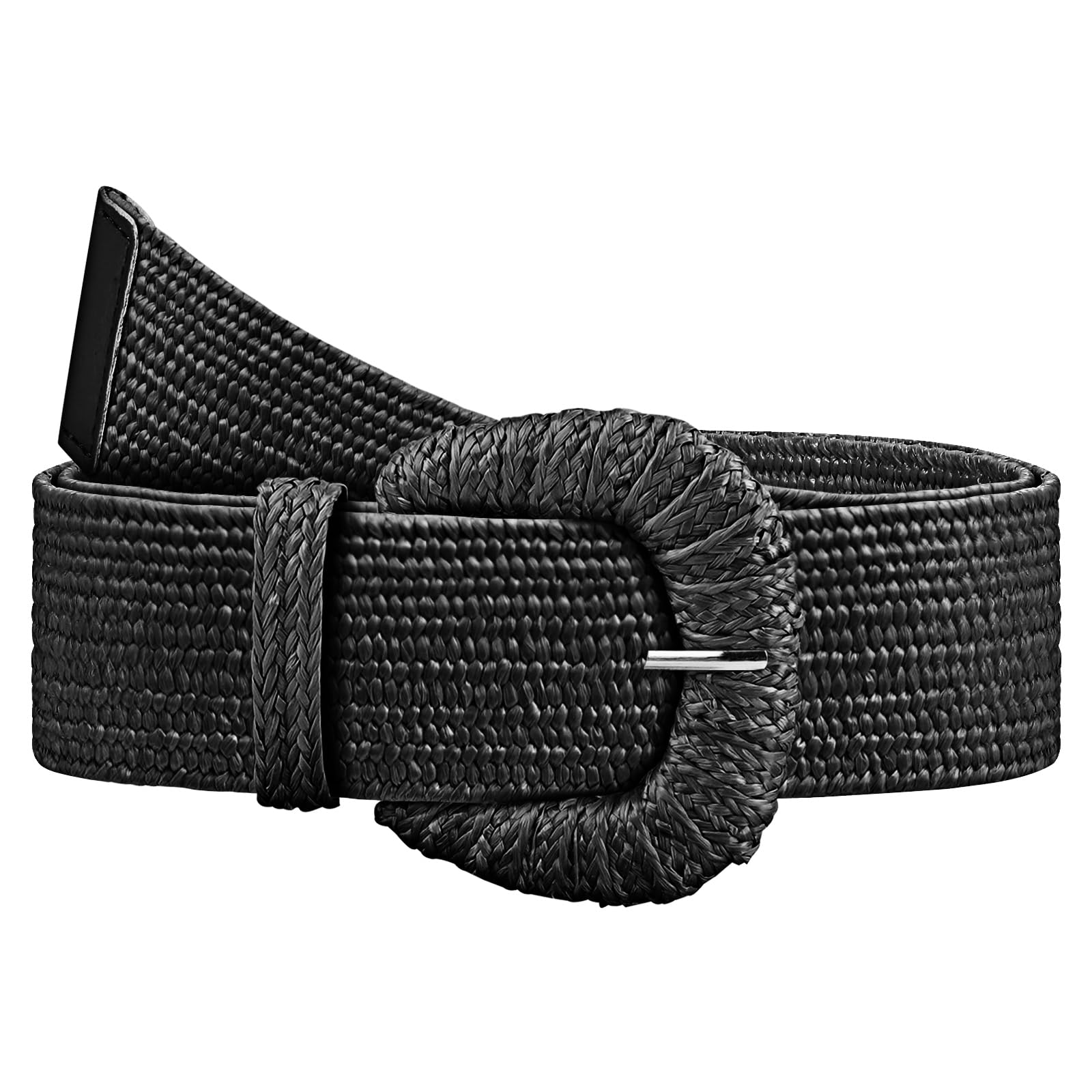 Giomos Straw Woven Elastic Belt for Women, Boho Braided Raffia Waist Belt, Stretch Rattan Belt for Summer Dresses