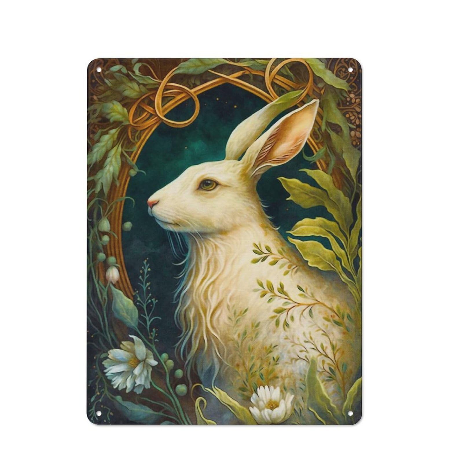 Junmoney The Rabbit Rustic Metal Plaque 40X30cm For Lounge Or Reading Corner, For Home Office, Studio And Craft Room Walls