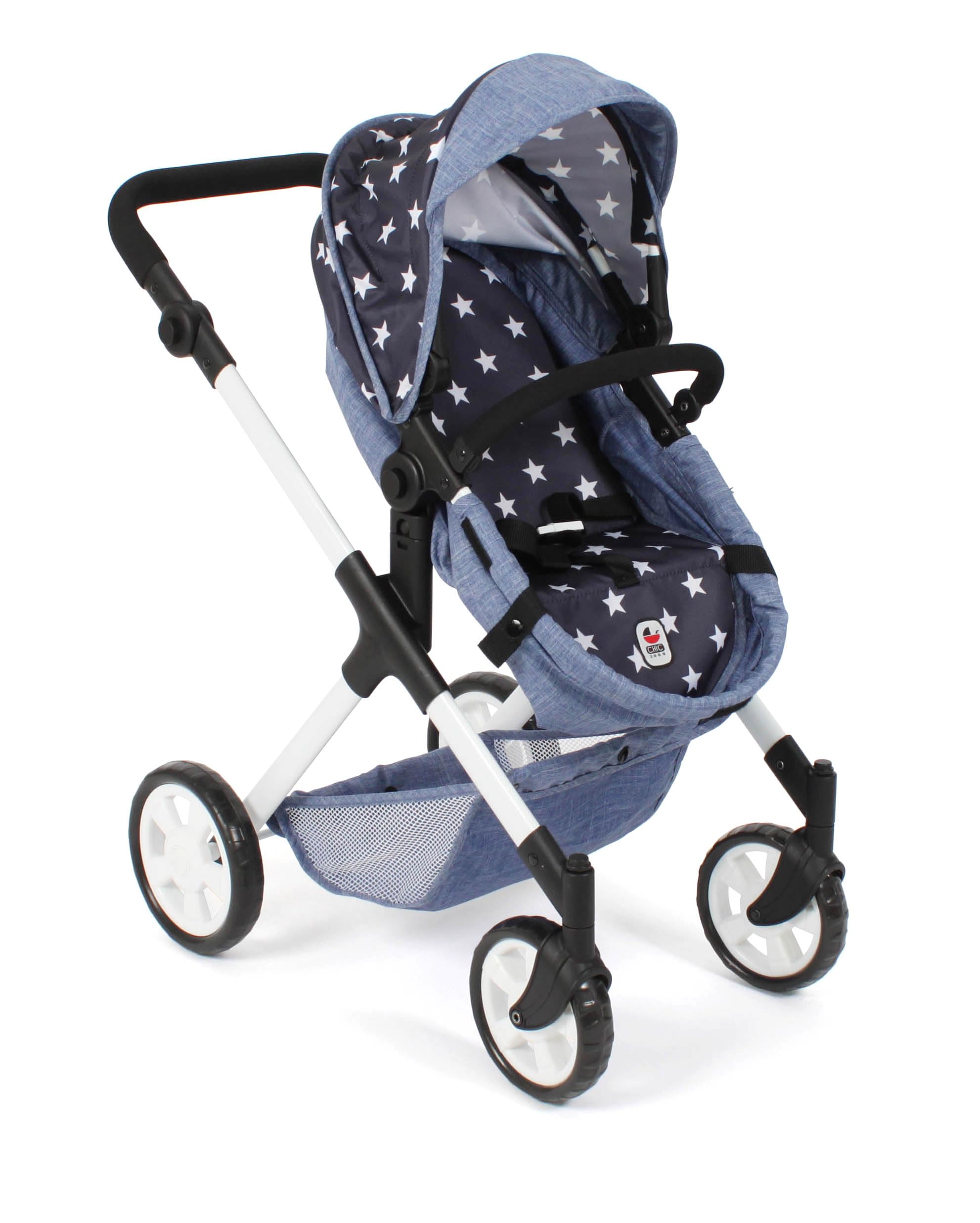 Bayer Chic 2000 2 w 1 wózek dla lalek Mila – gwiazdka granatowa – uchwyt z regulacją wysokości 39-72 cm – nowoczesny stelaż – lalki do 50 cm – 3-7 J.