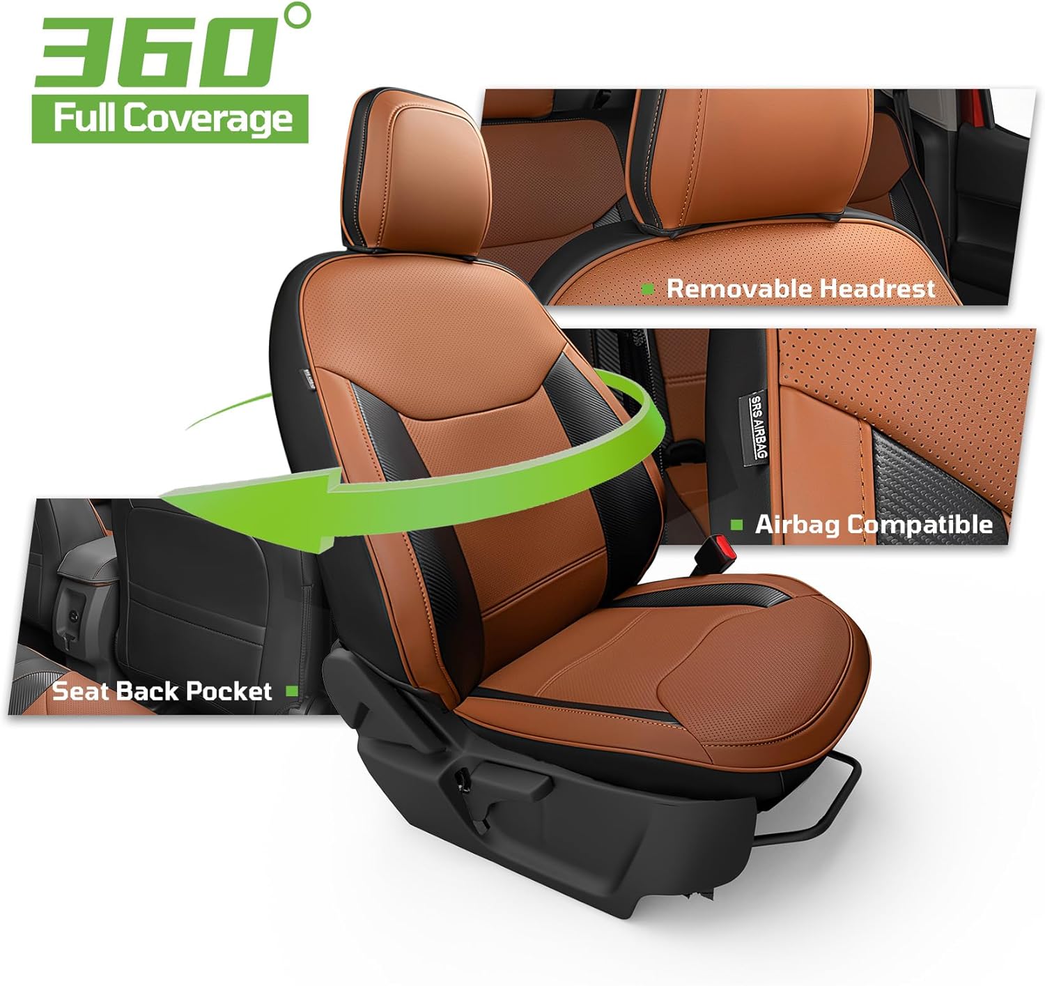Ford Maverick 2022/2023/2024/2025/2026 Custom Seat Covers,Compatible with XL, XLT, Lobo, Lariat, Tremor Model,Leather Truck Car Seat Covers,Full Coverage Automotive Seat Covers Full Set (Black&Brown)