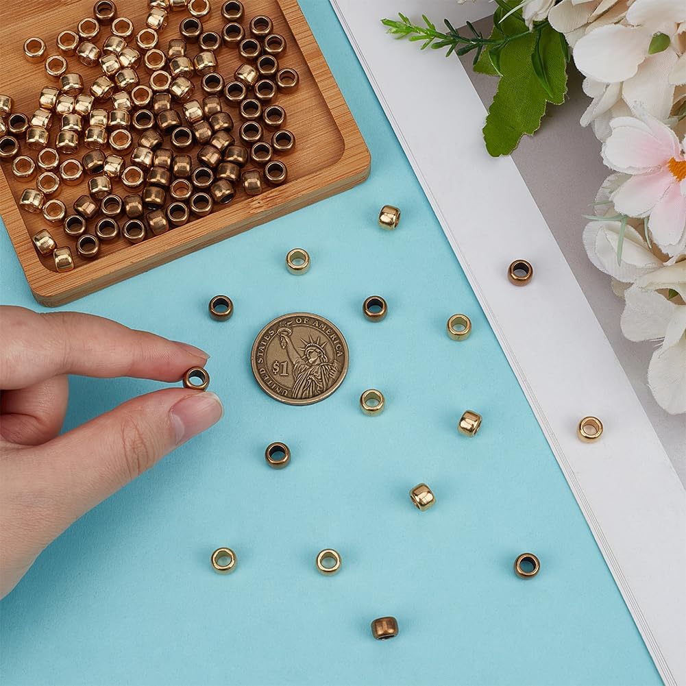 FINGERINSPIRE 120 Pack Gold Brass Barrel Paracord Beads 7x4.5mm 2 Colors Gold Rondelle Brass Spacer Beads Large Hole Metal Bead for Paracord Lanyards Keychain Crafts Bracelets Jewelry Making - Image 3