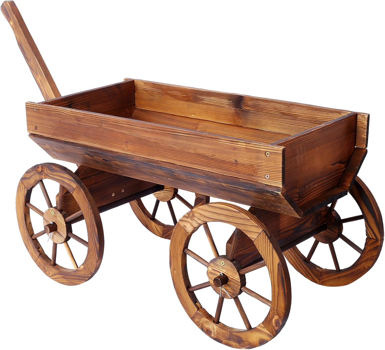 Wood Wagon Flower Planter Pot Stand W/Wheels Home Garden Outdoor Decor