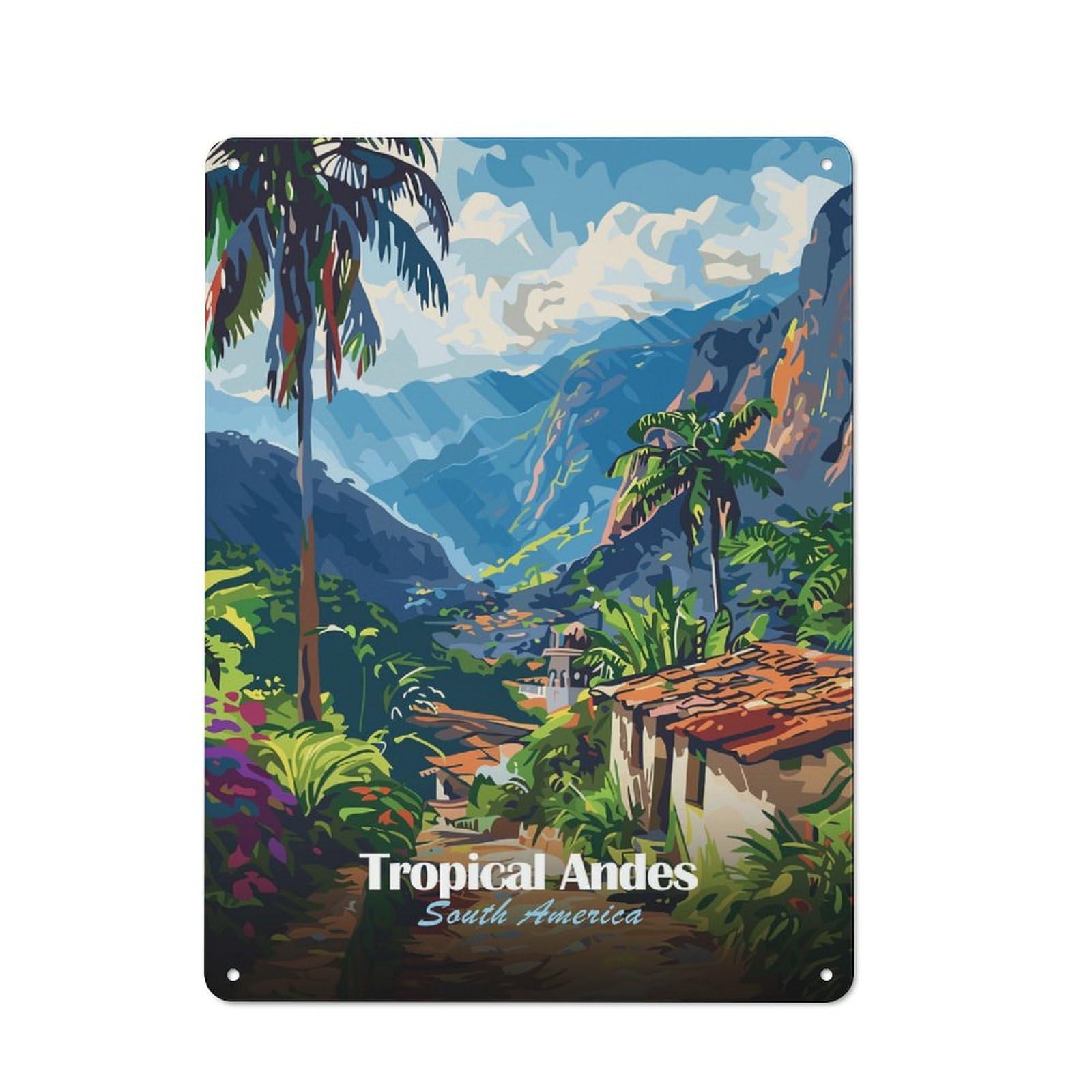 Junmoney Style-4 Tropical Andes South America Illustration Retro Metal Wall Sign 40X30cm For Guest Room Or Hallway, A Housewarming Gift For Home Decor Collectors