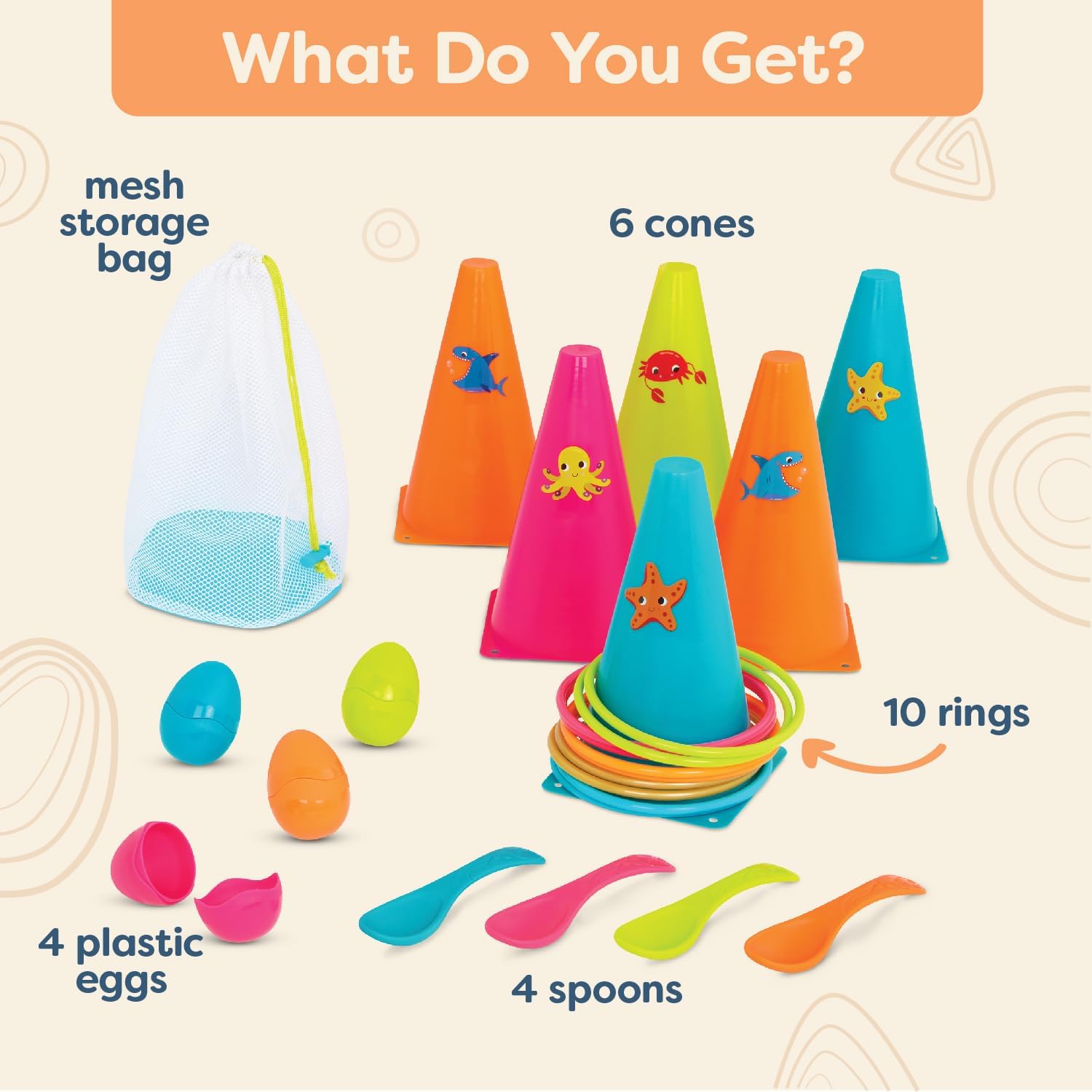 B. toys – Outdoor Games Galore Combo – Ring Toss & Egg-and-Spoon Game Set for Backyard Fun, Party Activities & Family Entertainment – Includes Easy-to-Grip Rings & Spoons – Kids Outdoor Toys 3+ Years