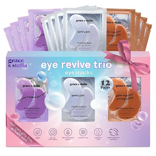 grace & stella Under Eye Patches (12 pairs) Eye Masks for Dark Circles and Puffiness - Birthday Gifts for Women, Bachelorette Party Favors, Bridesmaid Proposal Gifts, Self Care, Spa, Relaxation, Vegan - Gift Set (12 Pairs)