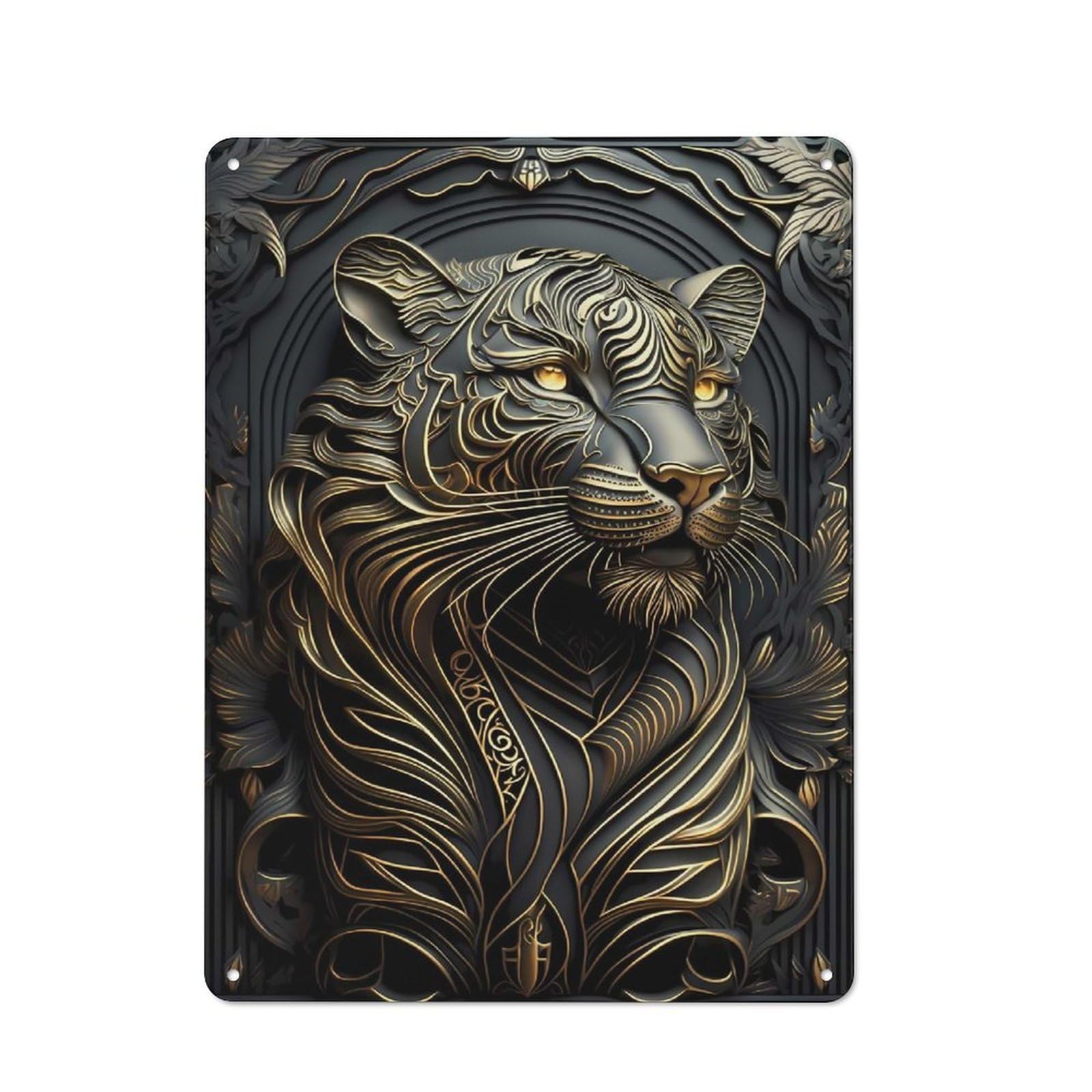 Spirit Tiger Art Deco Understated Metal Wall Decor 40x30cm, Office Metal Sign for Office, Study, Studio Or Hallway