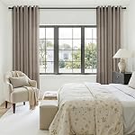 Burlywood Semi Sheer Grommet Rideaux de lin 84 Inches Long pour la chambre à coucher Panneaux de filtration de lumière épaisse pour le salon Sandy Brown Farmhouse Boho Lin Draps texturés 52" W x 84" L Burlywood