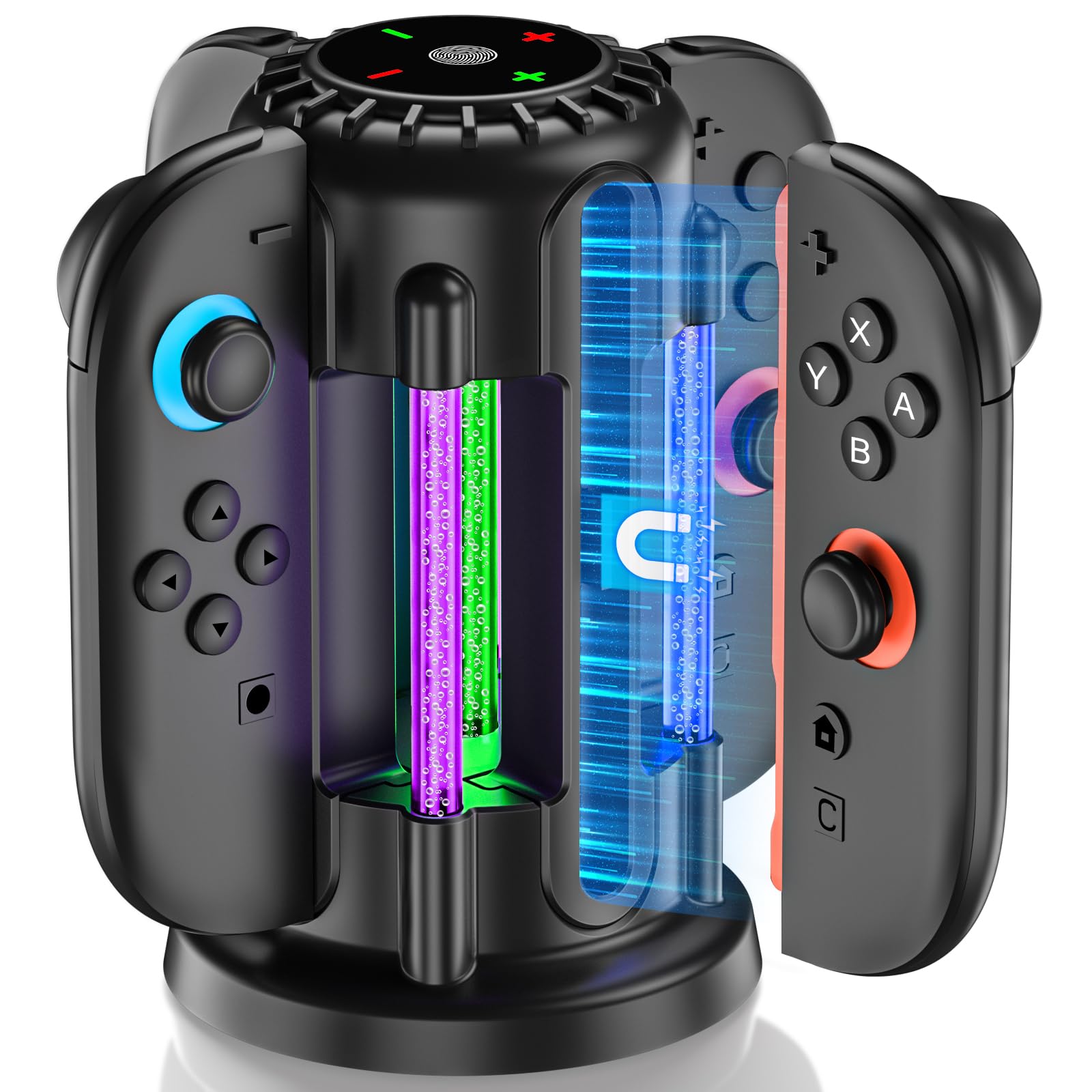 Switch-2-Joycon-Charger - Charging Dock for 2025 Nintendo Switch 2 JoyCon Controllers, Magnetic & Bubble LED Light, Fast Charging Station for Nintendo Switch2 Joy-con 2 Controllers Accessories, Black