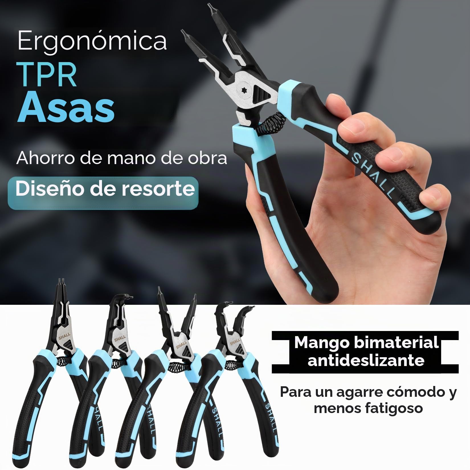 SHALL Juego de Alicates para Anillos de Seguridad, 4 Piezas, 7 Pulgadas para Anillos Internos y Externos
