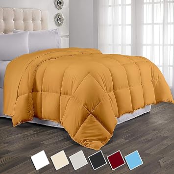 1-Pc Comforter Oversized King 120x98 Size1-Pc Comforter 100% Egyptian Cotton, 600 Thread Count 100 GSM Micro Fill Diamond Box Stitched - Machine Washable, Gold Solid