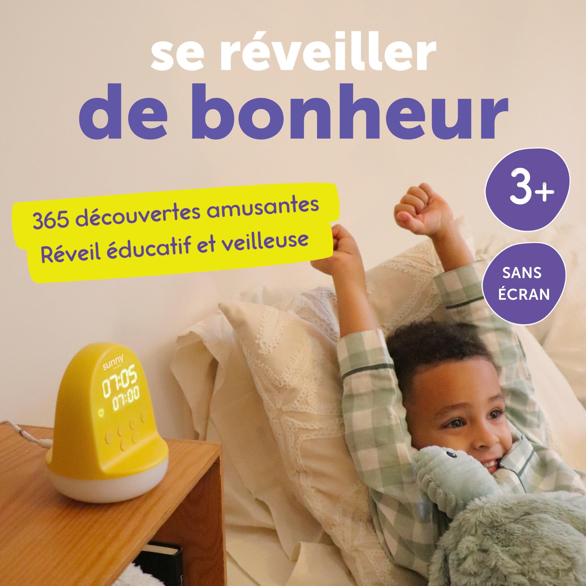 Sunny Morphée Réveil Enfant 365 Découvertes Audio Veilleuse Jour/Nuit 3-10 Ans Prise Secteur