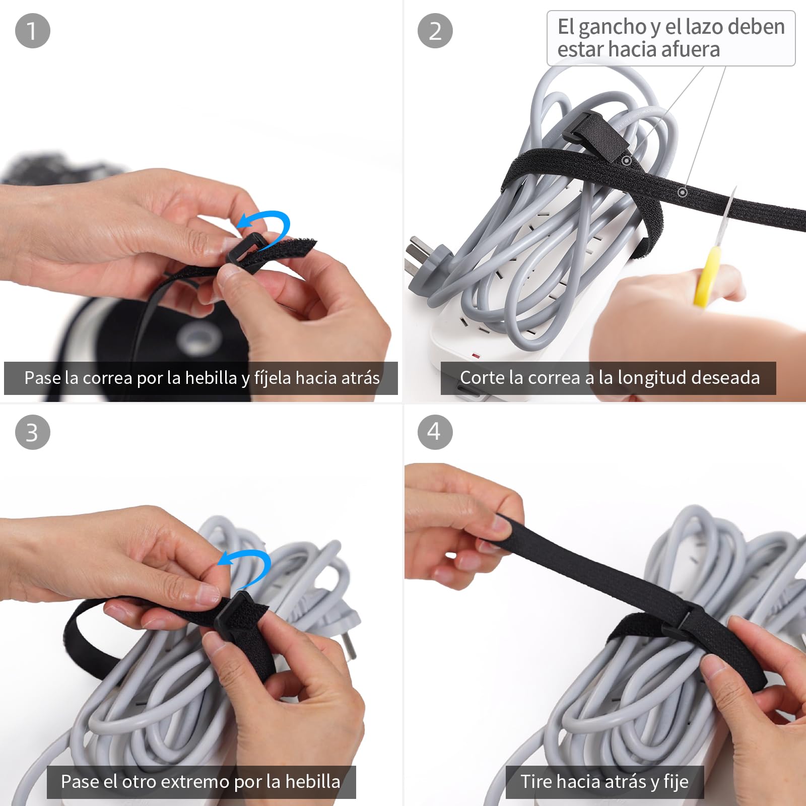 Trilancer Cinta Sujeta Cables Reutilizables 10m x 2cm con 50 Hebillas, Bridas Negras Ajustables para Gestión y Organizador de Cables, Cortable a Medida, Negro
