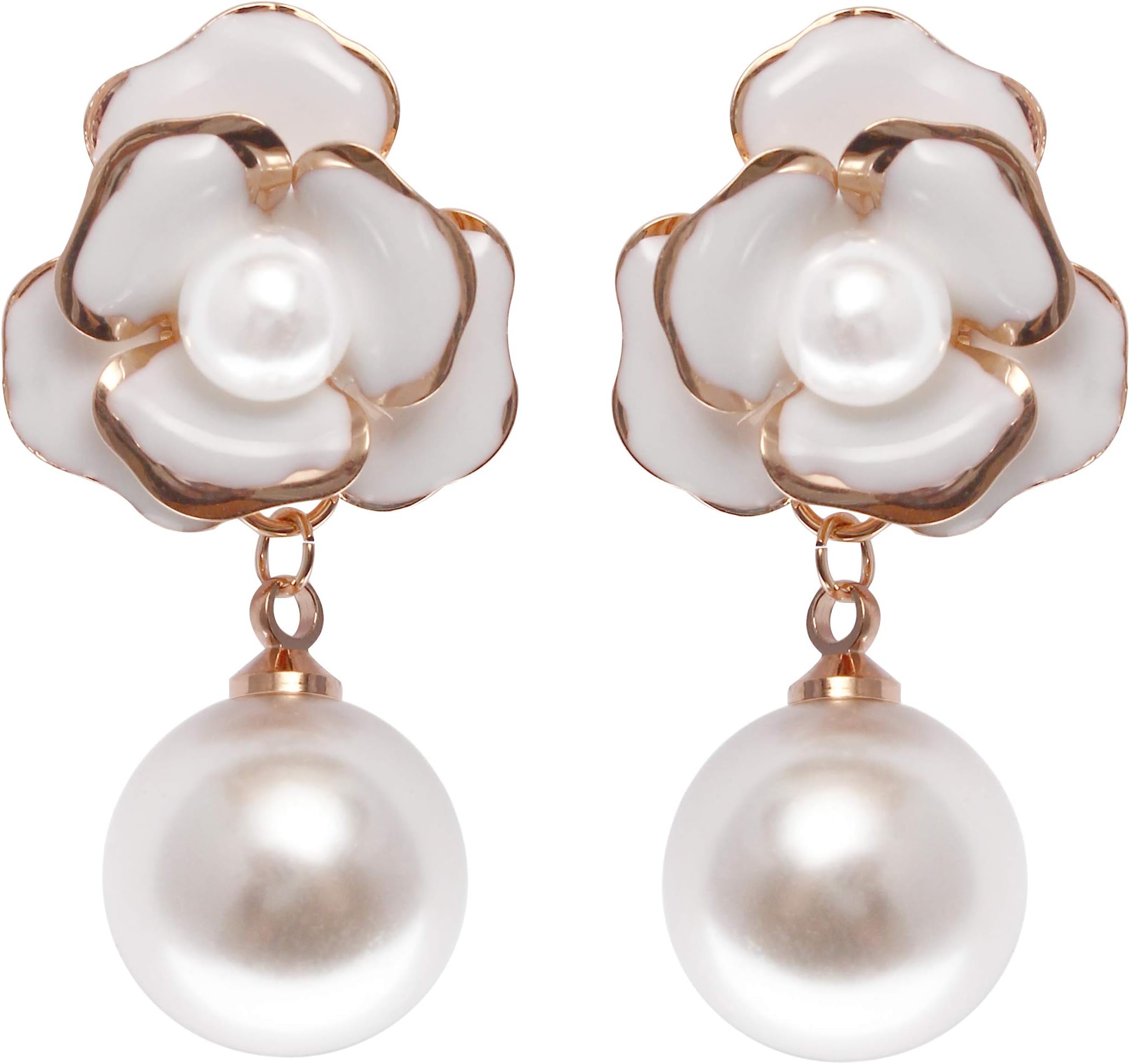 Fashion jewelry designer imitation pearl camellia charm dangle earrings for women (MISASHA flower)